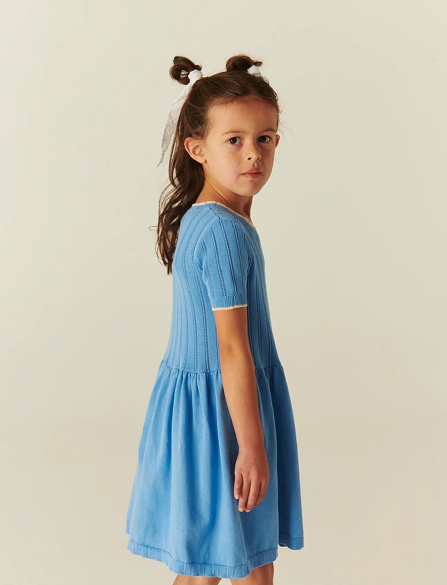 Copenhagen Colors - KNITTED POINTELLE DRESS - baby-kjoler med korte ermer - sky blue comb - 4