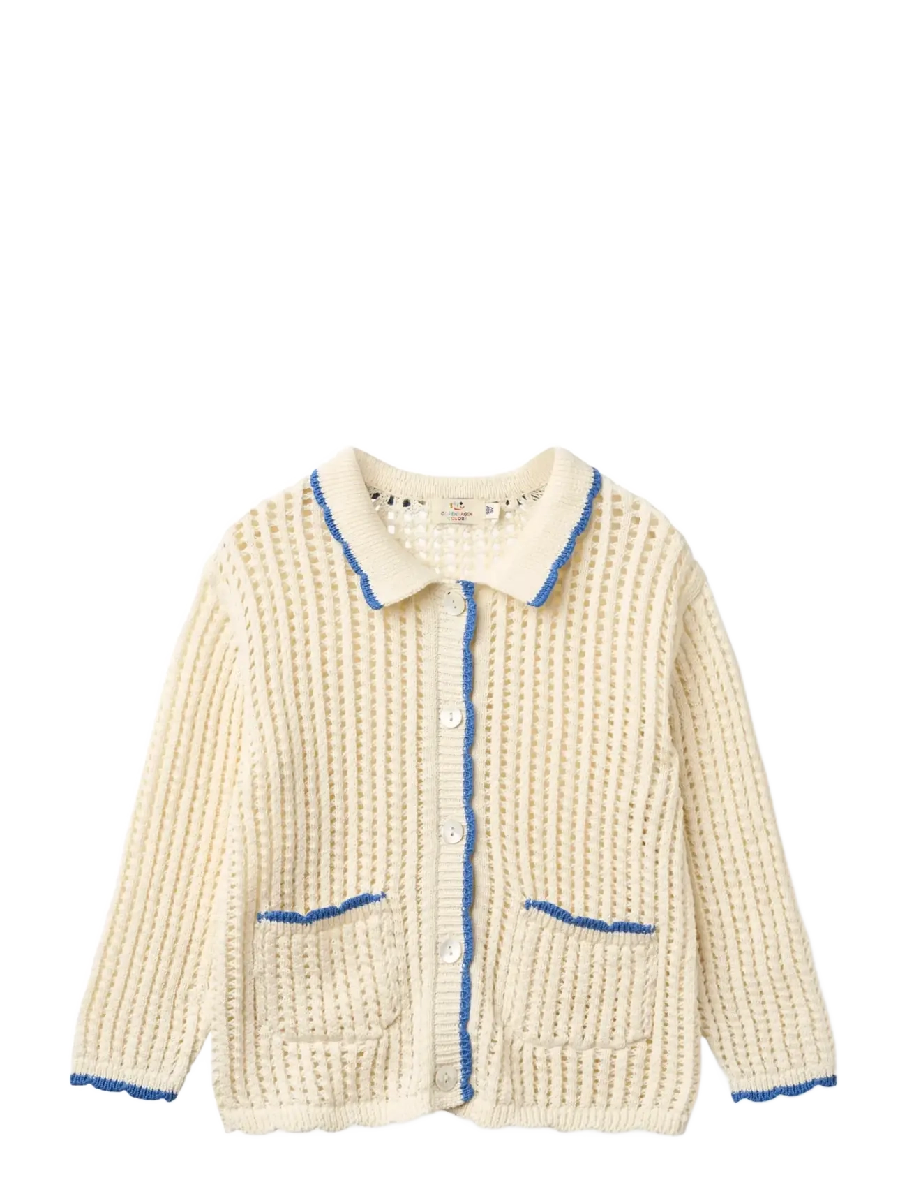 Copenhagen Colors Crochet Ls Cardigan, Børn, Hæklet Cardigan Med Krave, Cream, Str: 152