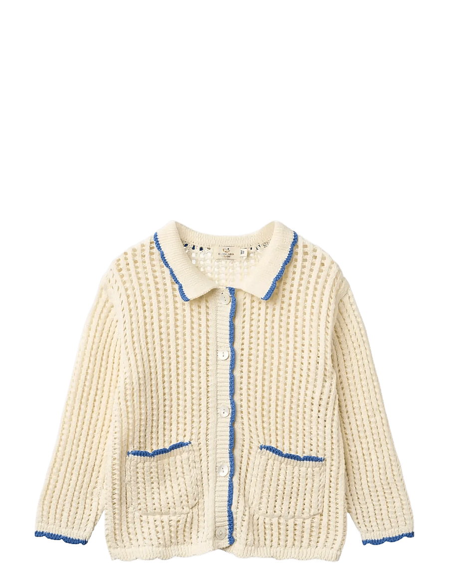 Copenhagen Colors - CROCHET LS CARDIGAN - cardigans - cream w ocean blue - 0