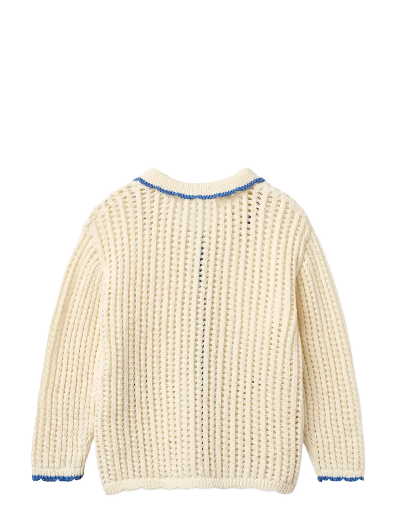 Copenhagen Colors - CROCHET LS CARDIGAN - cardigans - cream w ocean blue - 1
