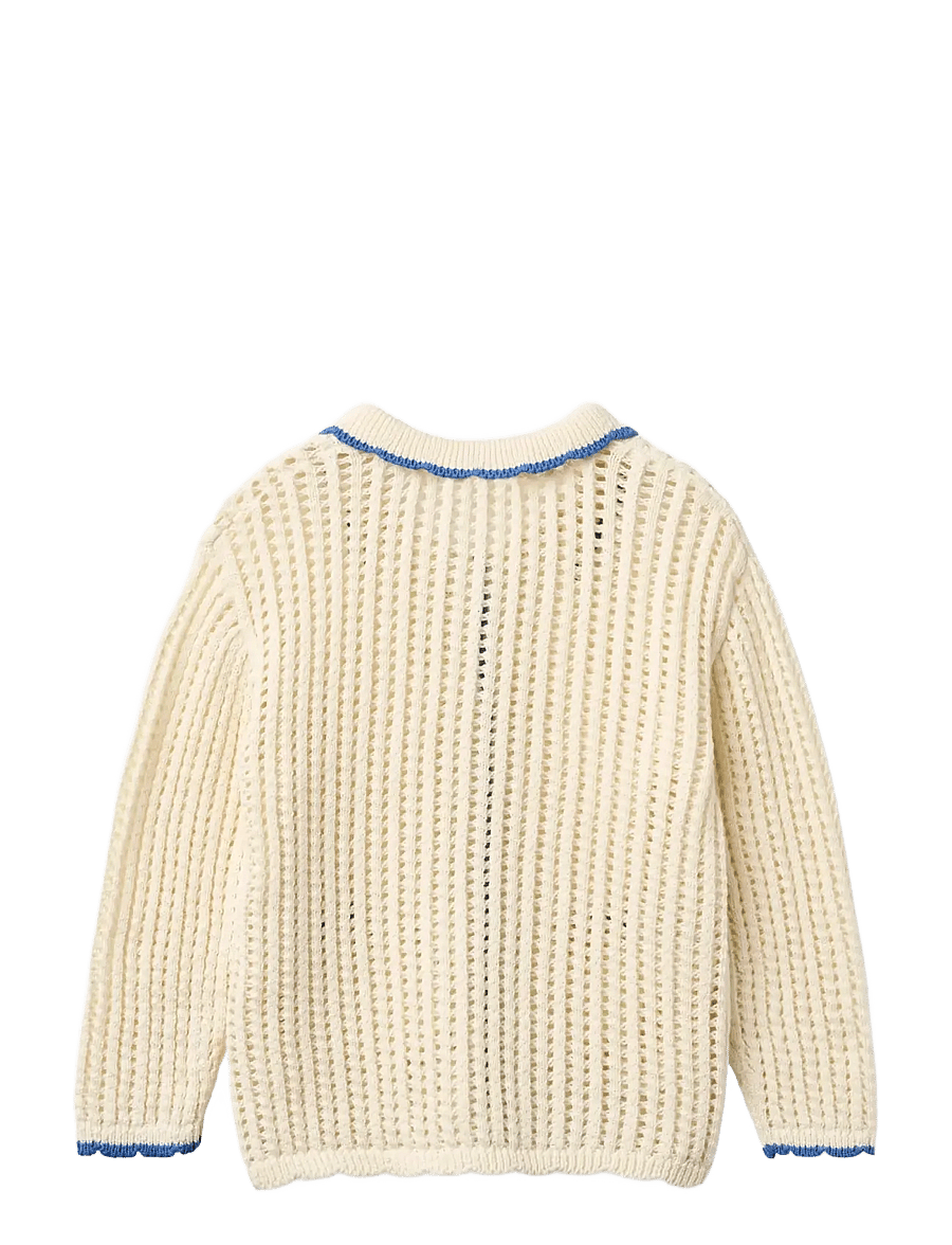 Copenhagen Colors - CROCHET LS CARDIGAN - cardigans - cream w ocean blue - 1