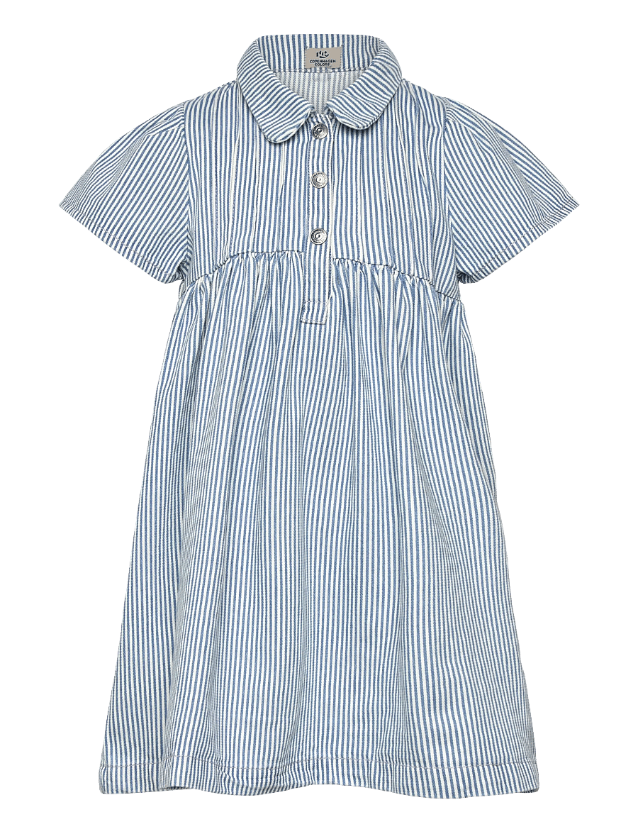 Copenhagen Colors - Y/D STRIPE DRESS W. FRILL SLEEVES - robes décontractées à manches courtes - denim blue stripe - 1