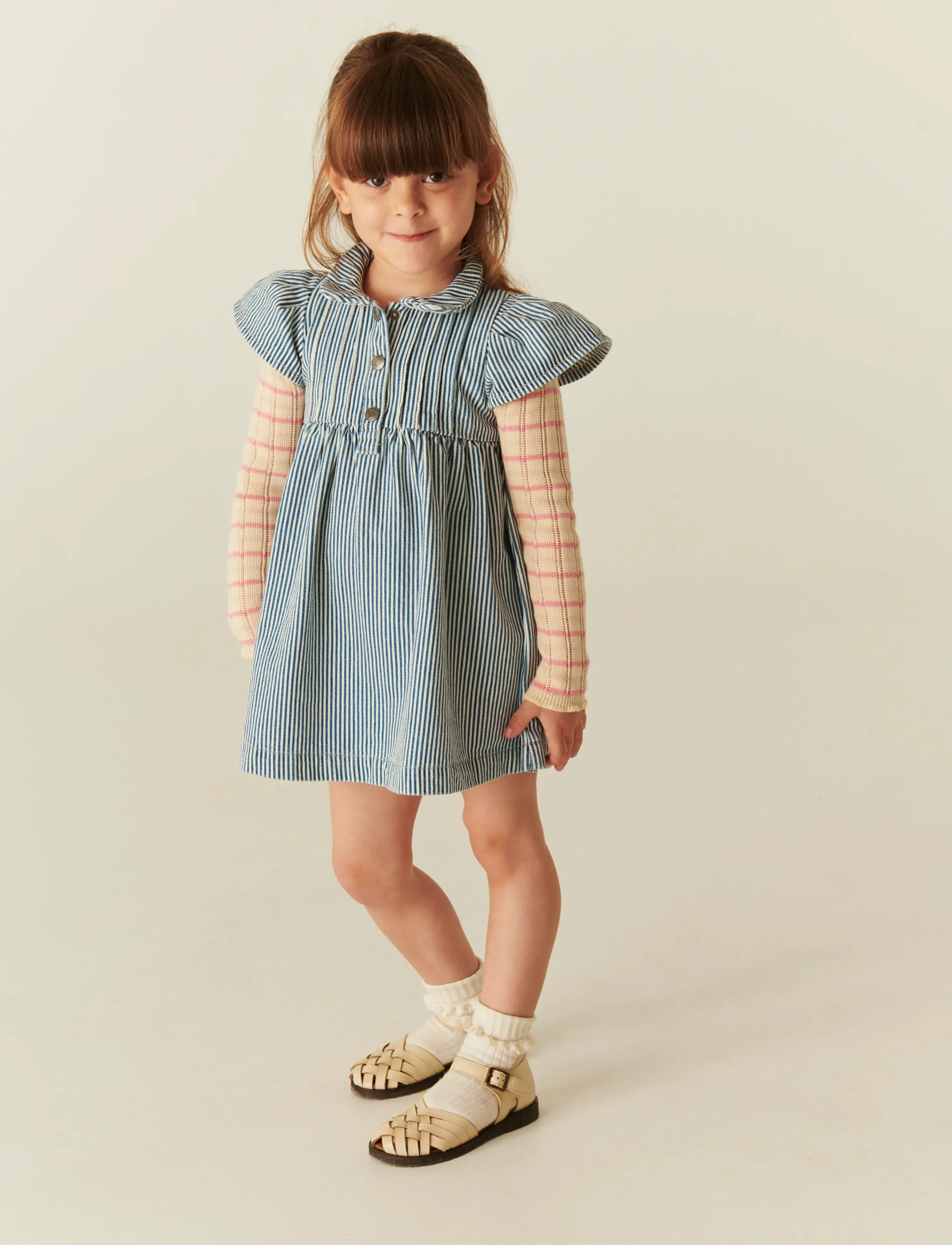 Copenhagen Colors Y/D Stripe Dress W. Frill Sleeves, Børn, Smockkjole, Blå, Str: 110