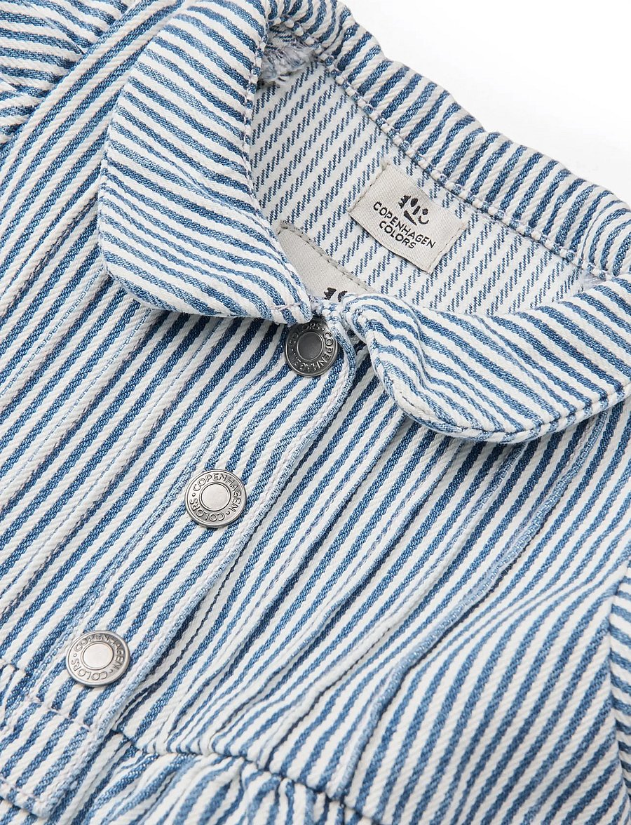 Copenhagen Colors - Y/D STRIPE DRESS W. FRILL SLEEVES - robes décontractées à manches courtes - denim blue stripe - 5