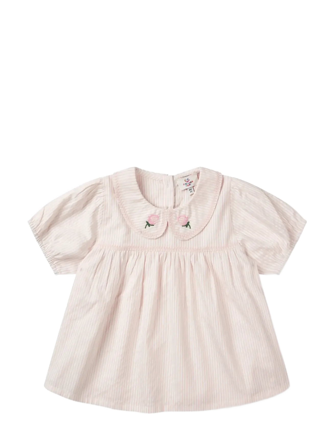 COPENHAGEN COLORS Seersucker Bluse W. Collar Pink - 128 - Kinder