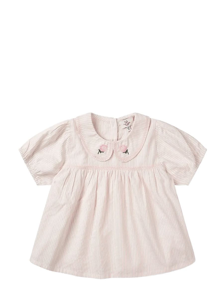 Copenhagen Colors - SEERSUCKER BLOUSE W. COLLAR - bluser & tunikaer - dusty rose w cream stripe - 1