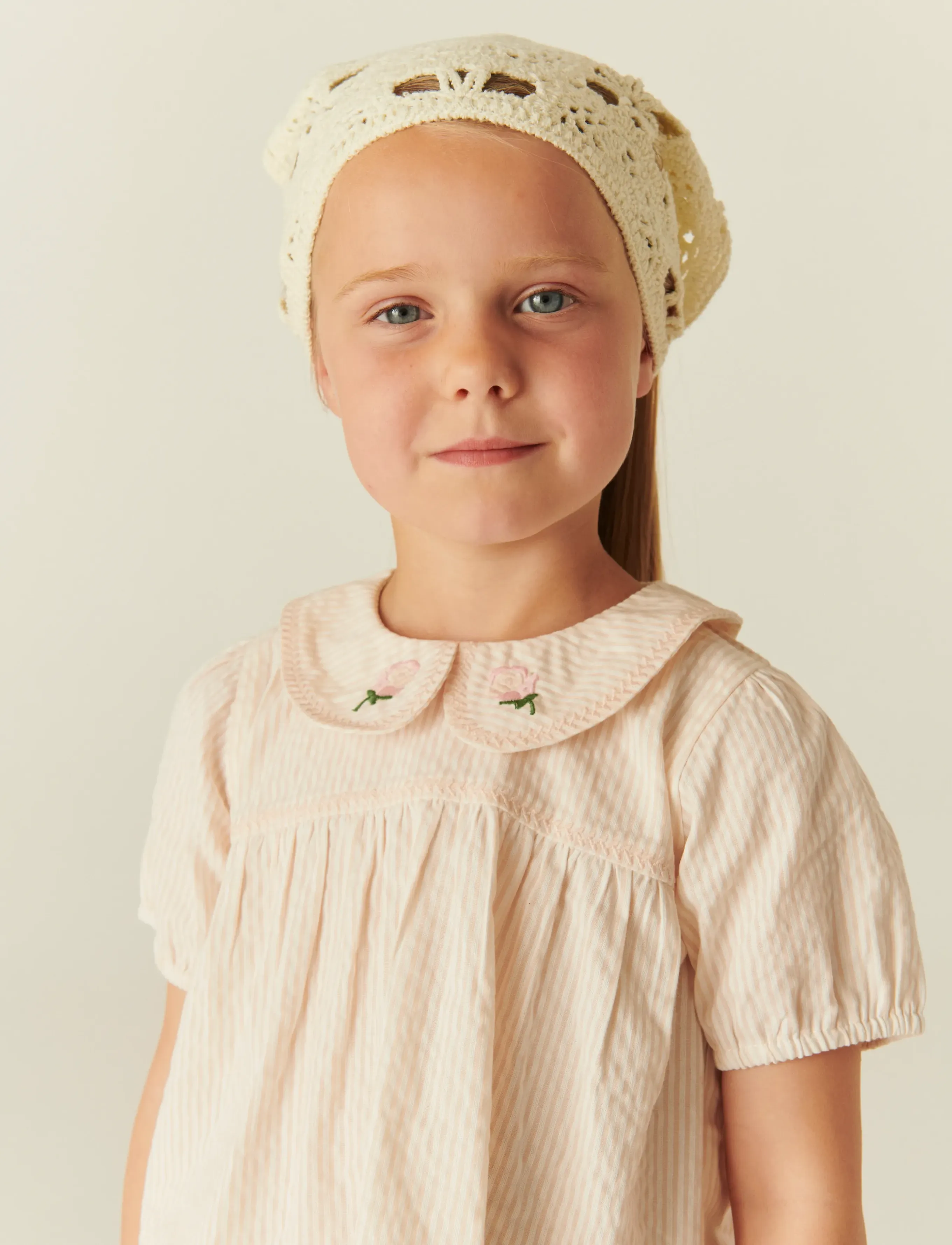 Copenhagen Colors Seersucker Blouse W. Collar, 128, Pink, Overdele > Bluser & Tunikaer, Børn