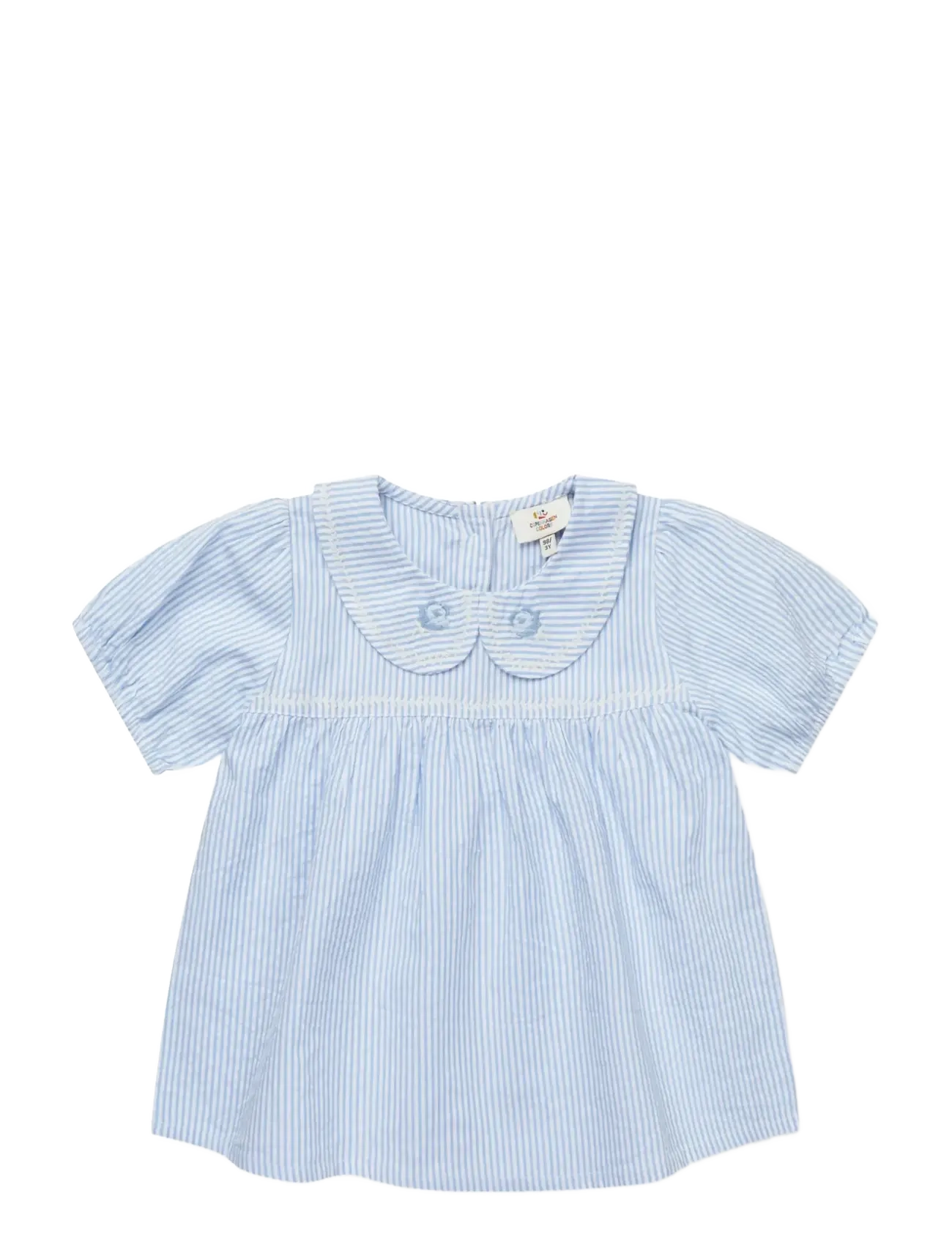 COPENHAGEN COLORS Seersucker Bluse W. Collar Patterned - 128 - Kinder