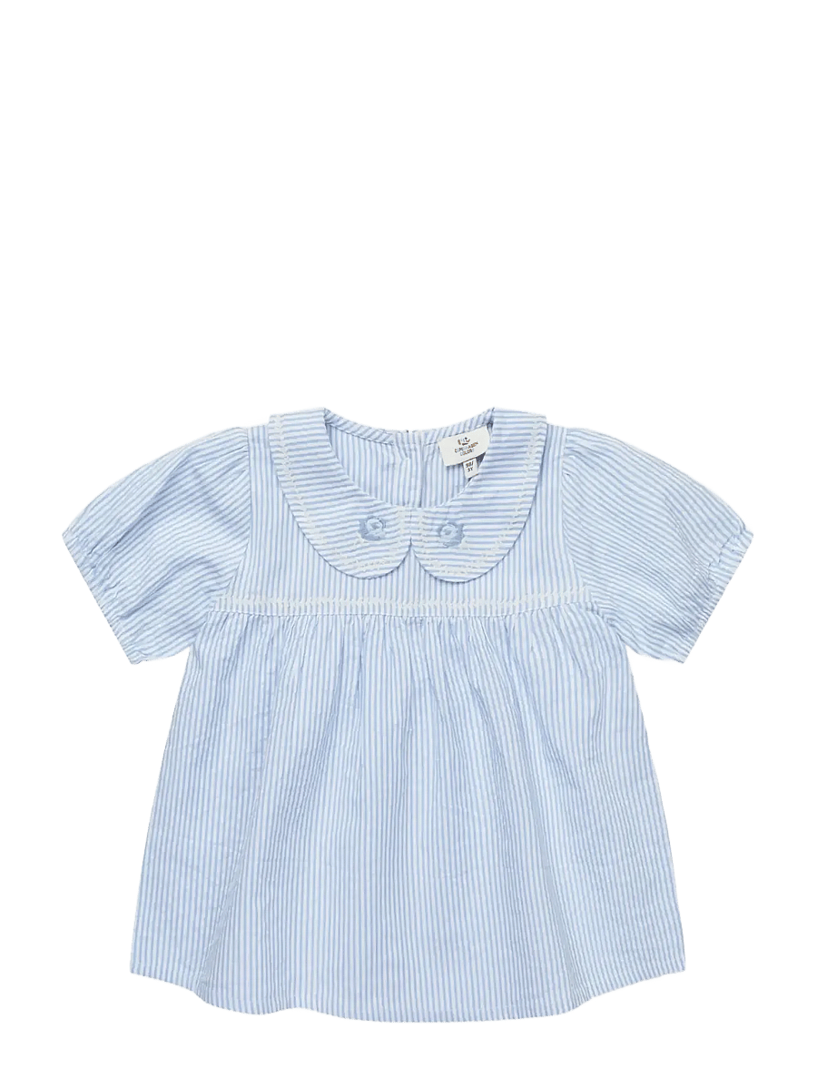 Copenhagen Colors - SEERSUCKER BLOUSE W. COLLAR - blusen & tuniken - sky blue w cream stripe - 1