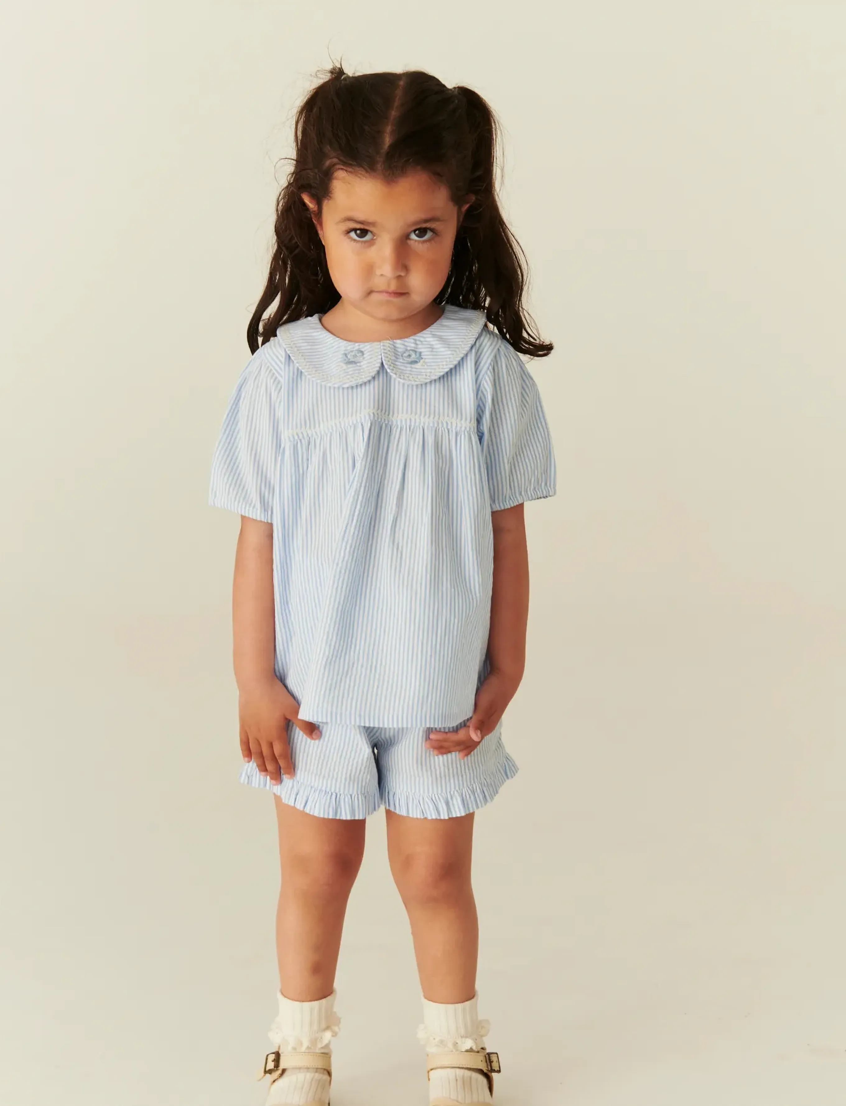 Copenhagen Colors - SEERSUCKER BLOUSE W. COLLAR - blusen & tuniken - sky blue w cream stripe - 3