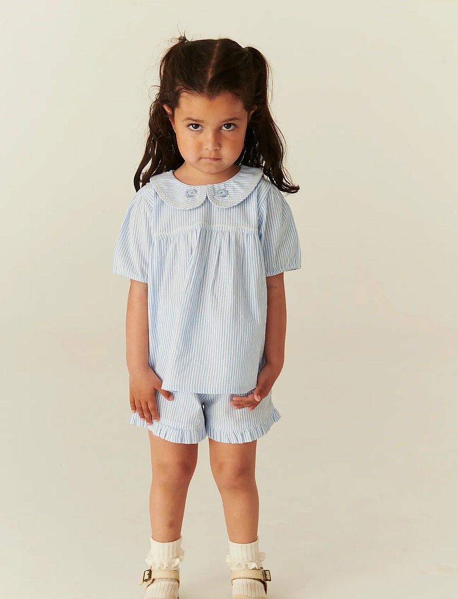 Copenhagen Colors - SEERSUCKER BLOUSE W. COLLAR - blusen & tuniken - sky blue w cream stripe - 3
