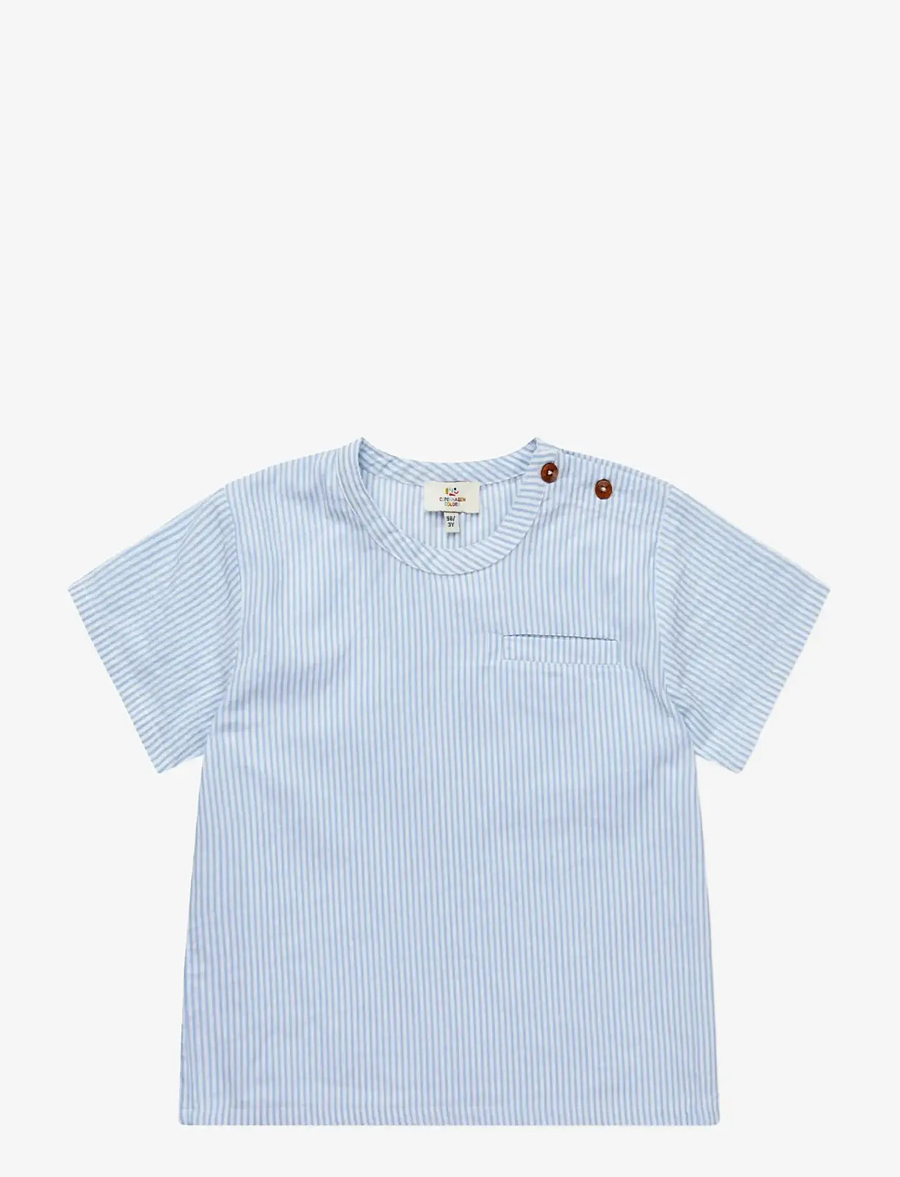Copenhagen Colors - SEERSUCKER SS BLOUSE - bluser & tunikaer - sky blue w cream stripe - 1