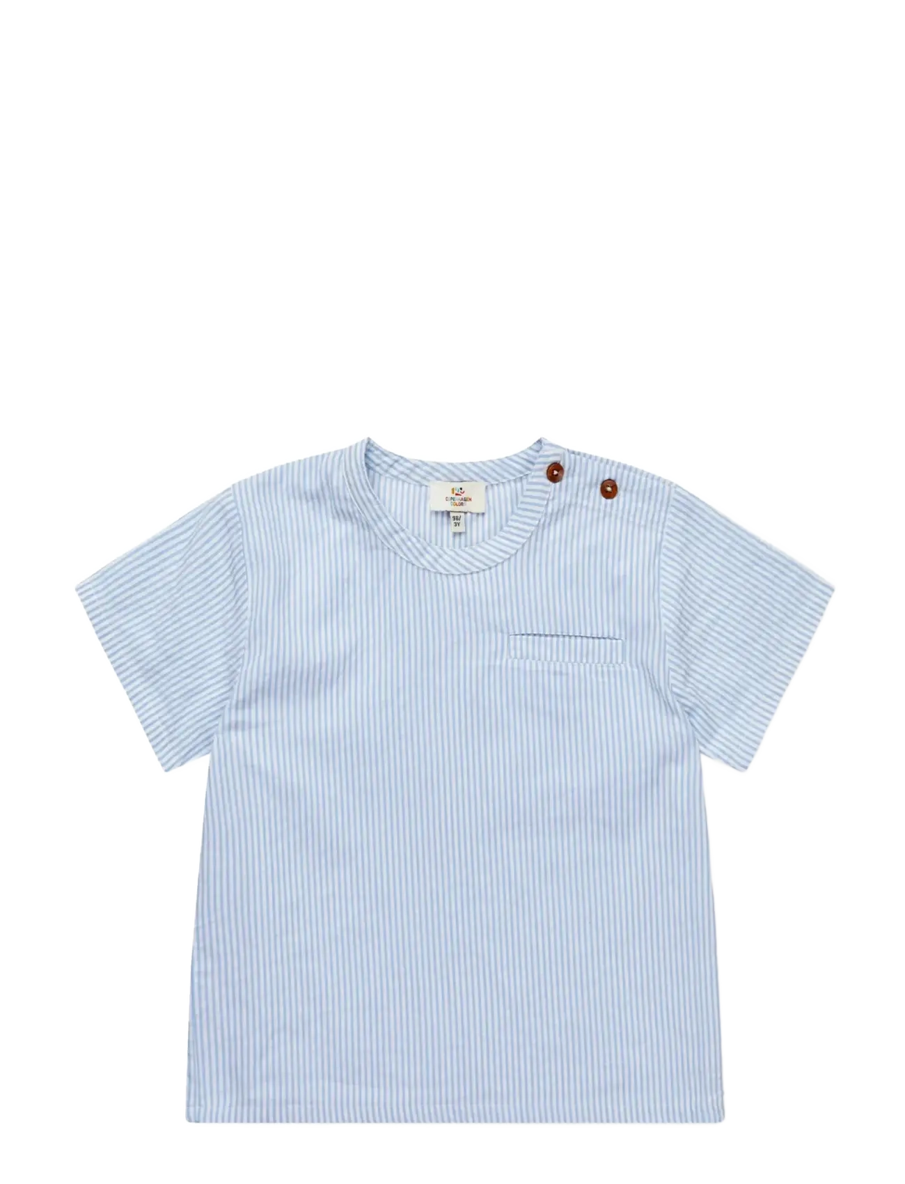 Copenhagen Colors SEERSUCKER SS BLOUSE - Bluser & Tunikaer - SKY BLUE W CREAM STRIPE / multi