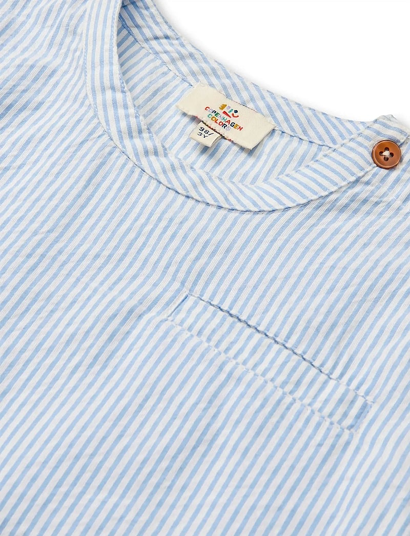Copenhagen Colors - SEERSUCKER SS BLOUSE - bluser & tunikaer - sky blue w cream stripe - 3