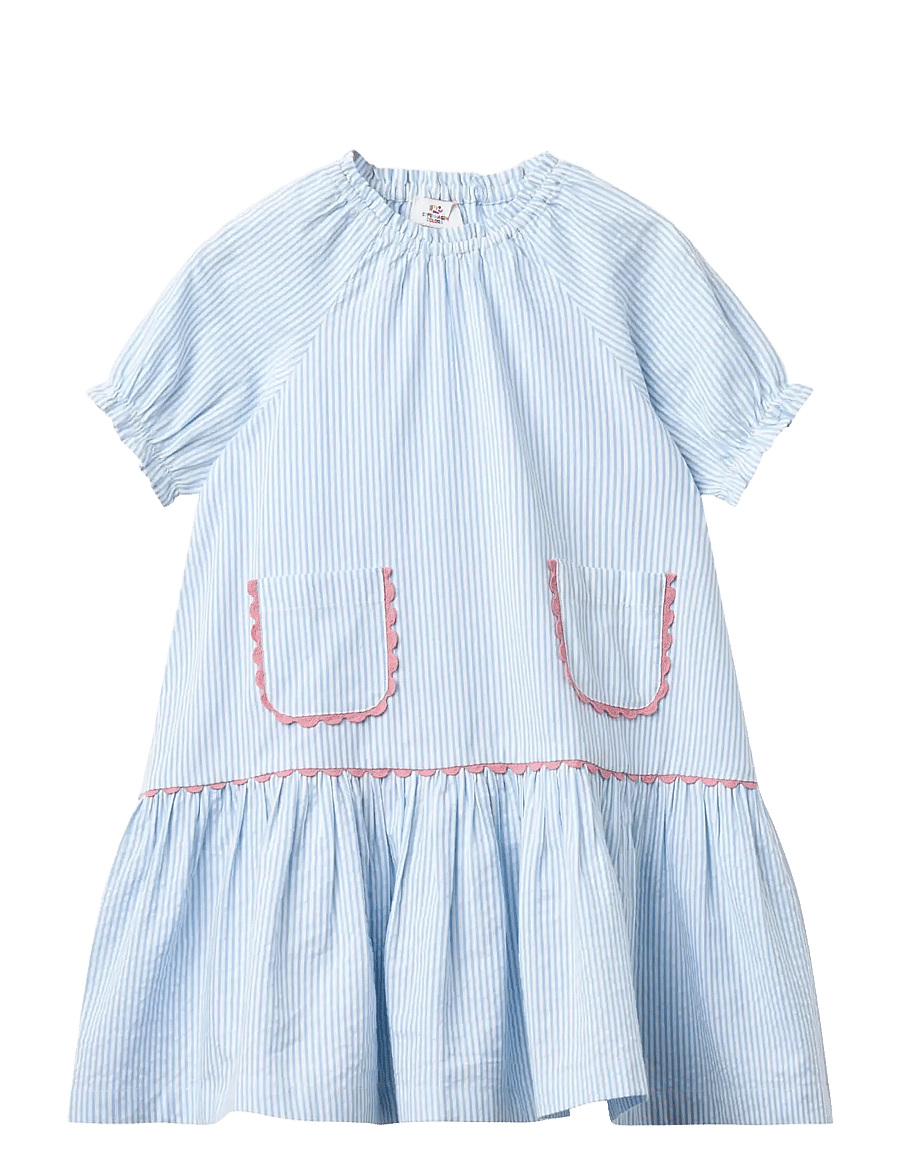 Copenhagen Colors - SEERSUCKER DRESS W. POCKETS - sky blue w cream stripe - 1