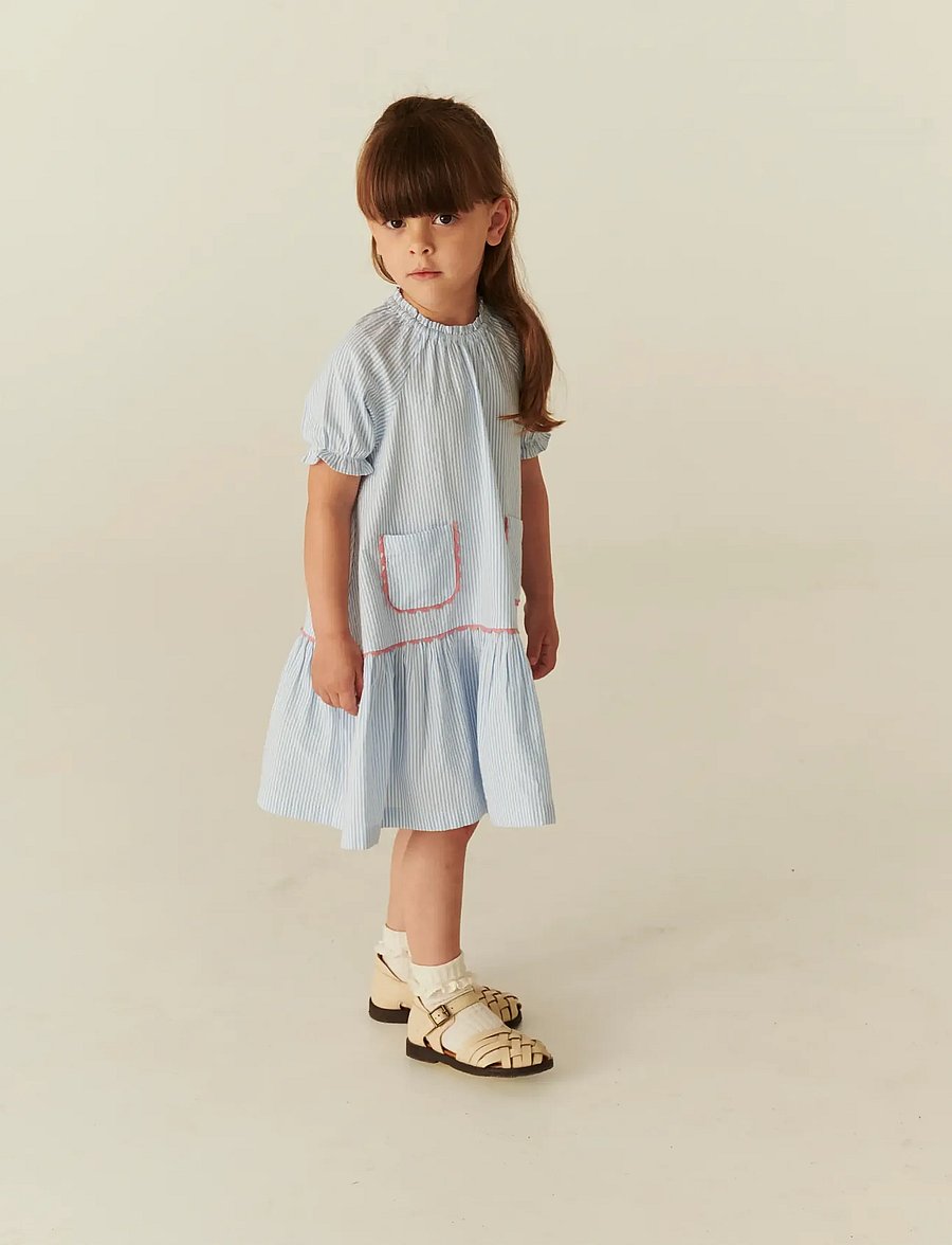 Copenhagen Colors - SEERSUCKER DRESS W. POCKETS - sky blue w cream stripe - 0