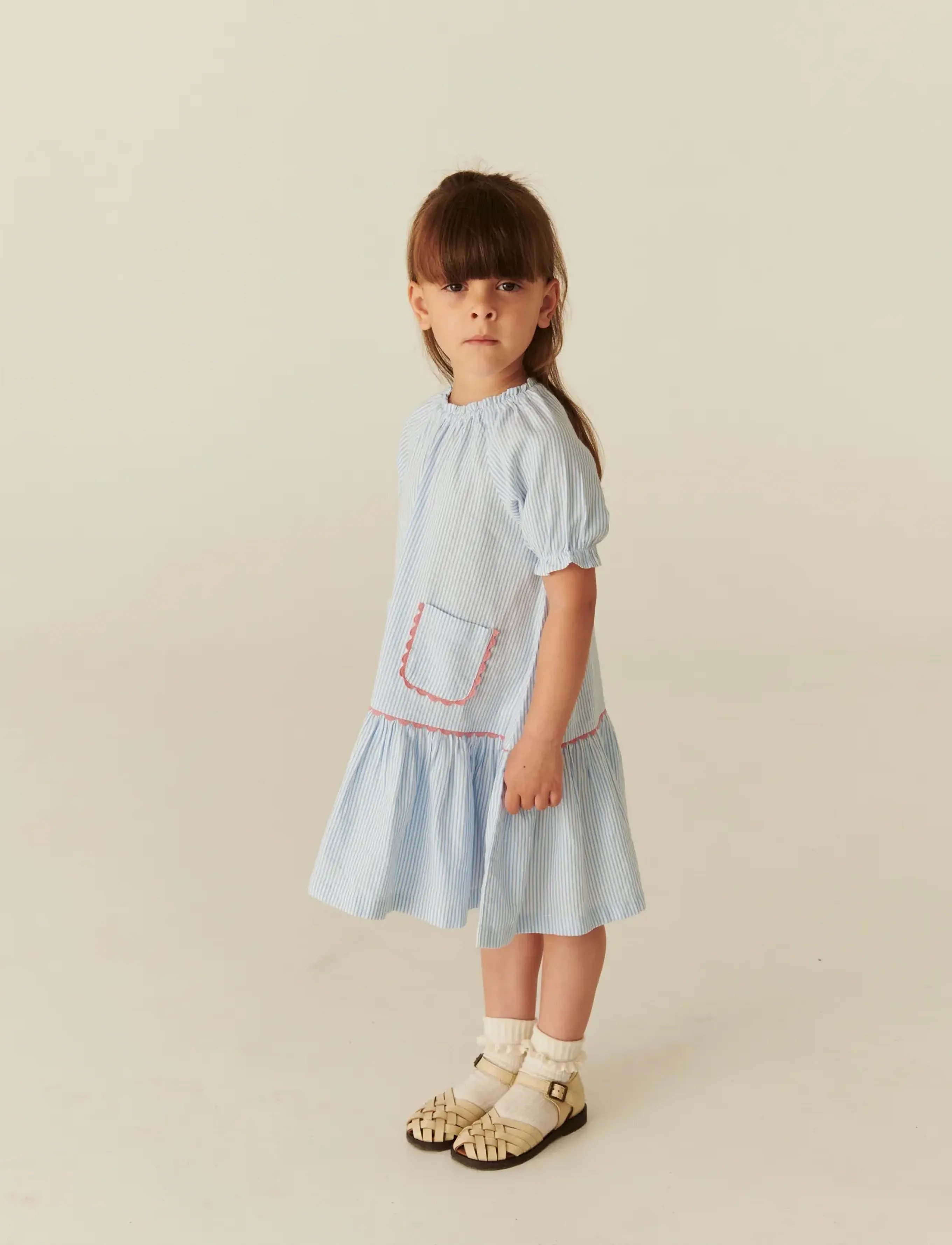 Copenhagen Colors - SEERSUCKER DRESS W. POCKETS - sky blue w cream stripe - 3