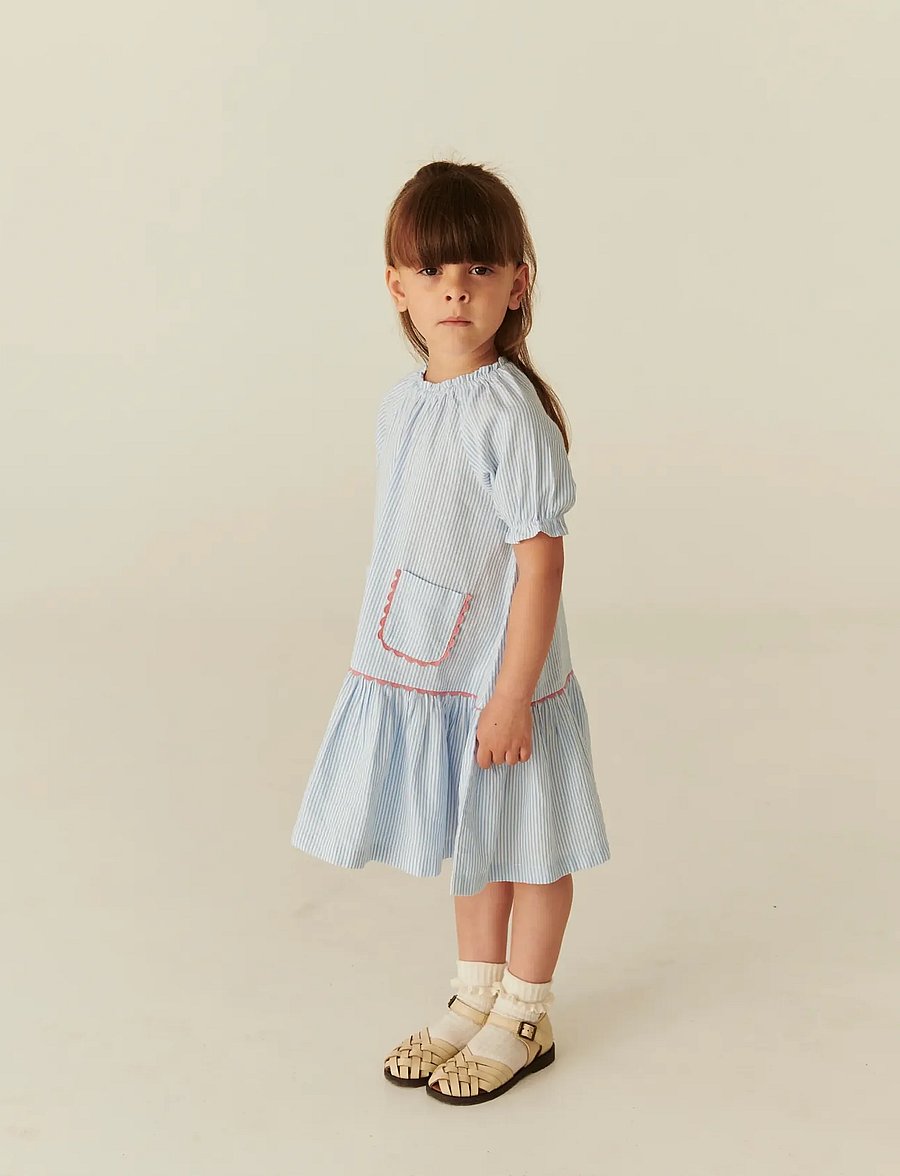 Copenhagen Colors - SEERSUCKER DRESS W. POCKETS - sky blue w cream stripe - 3