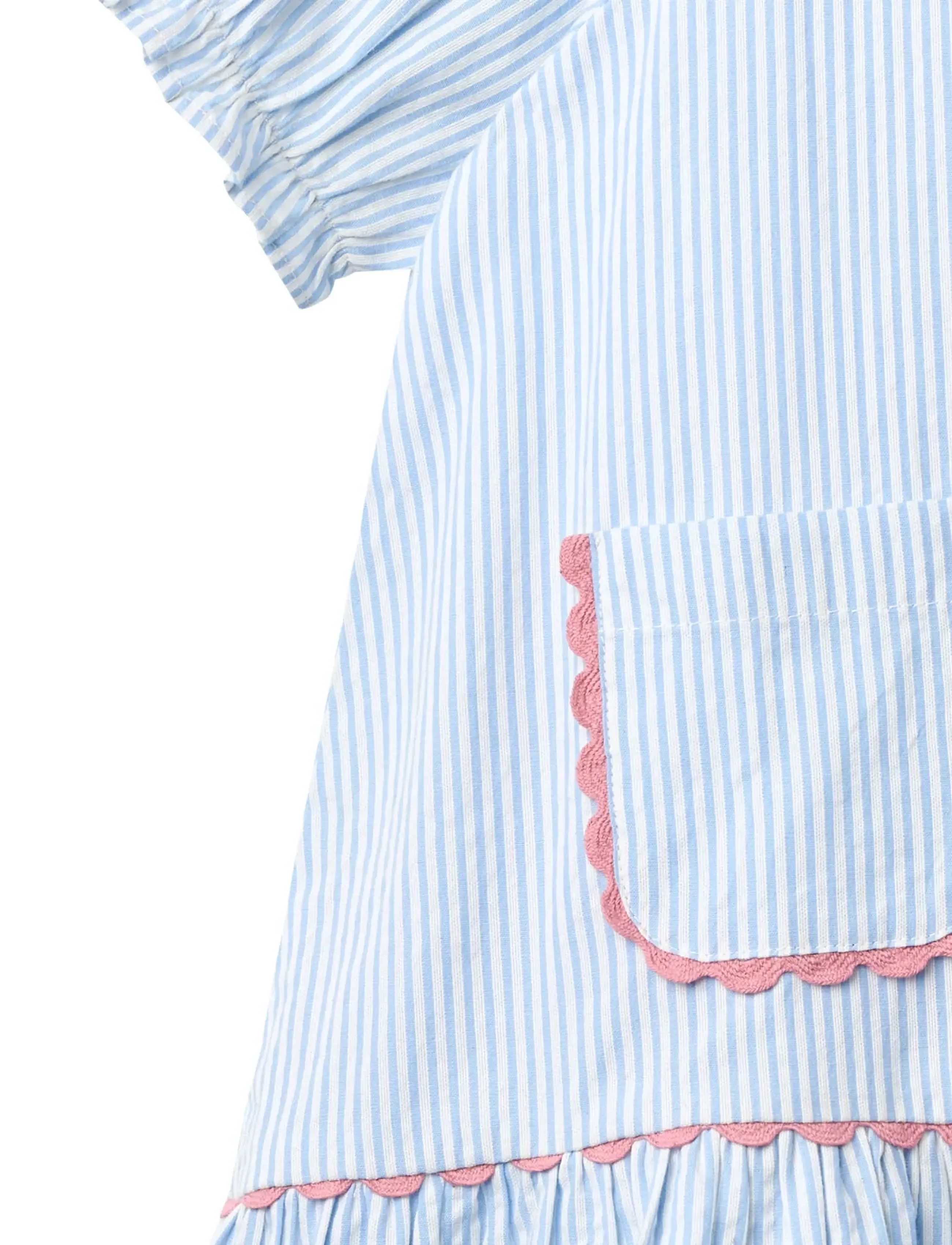 Copenhagen Colors - SEERSUCKER DRESS W. POCKETS - sky blue w cream stripe - 4