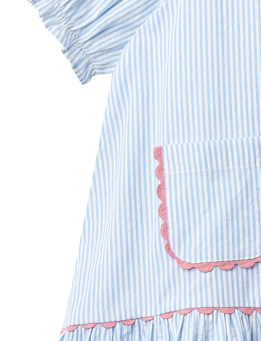 Copenhagen Colors - SEERSUCKER DRESS W. POCKETS - sky blue w cream stripe - 4