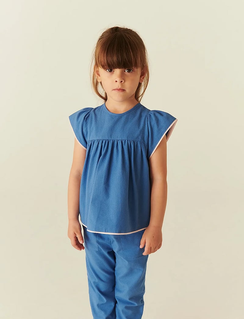 Copenhagen Colors - BLOUSE W. CONTRAST PIPING - blouses & tunics - ocean blue comb. - 3