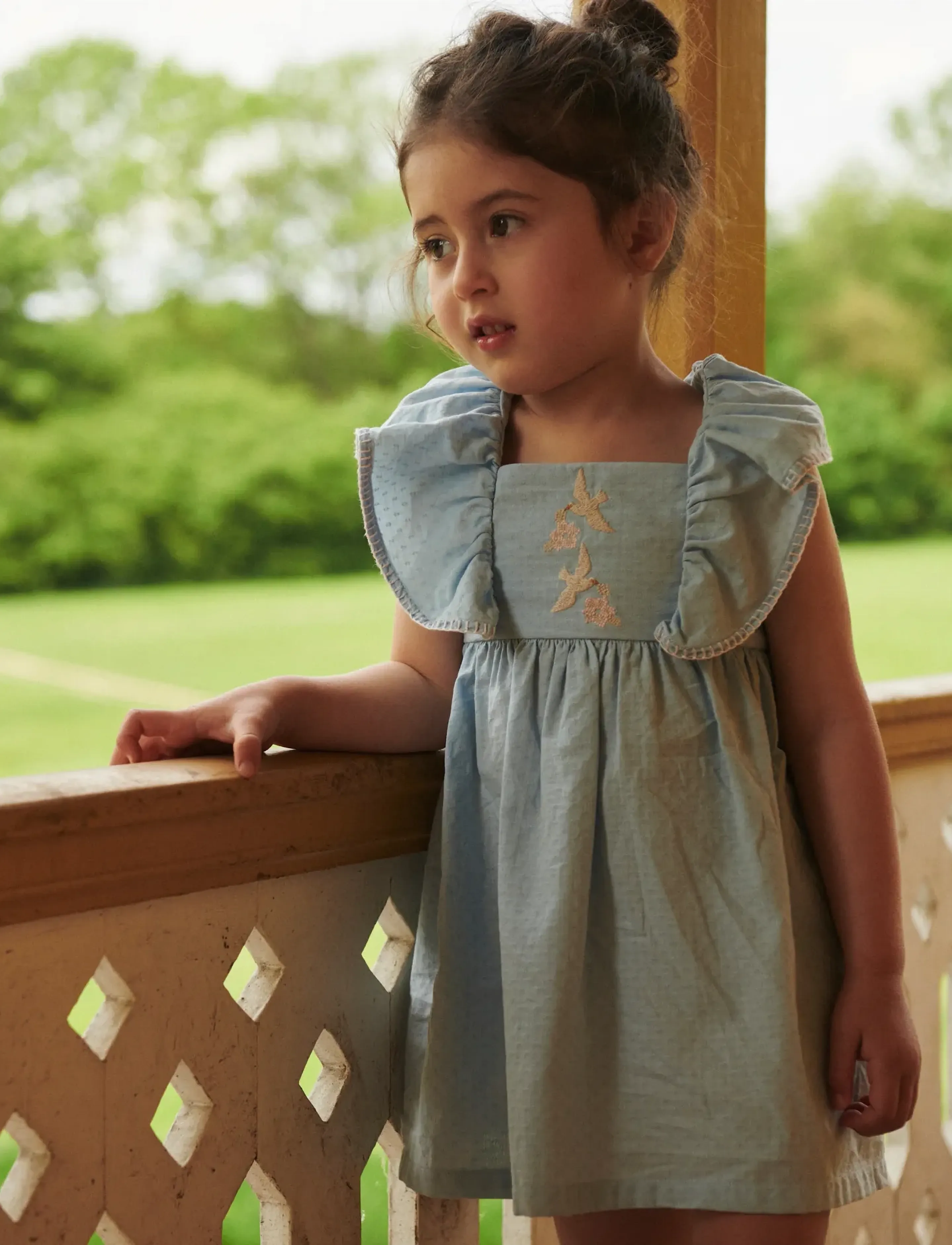 Copenhagen Colors DRESS W. FRILL & EMB. - Kjoler & Nederdele - LT. BLUE COMB. / blue