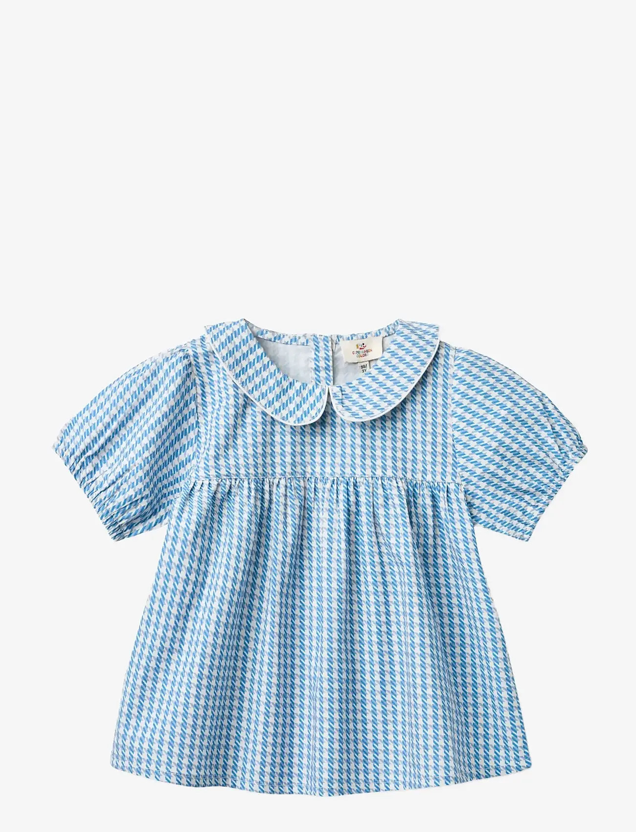 Copenhagen Colors - HOUNDSTOOTH BLOUSE W. COLLAR - bluser & tunikaer - blue houndstooth mini - 1