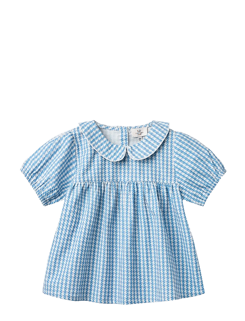 Copenhagen Colors - HOUNDSTOOTH BLOUSE W. COLLAR - bluser & tunikaer - blue houndstooth mini - 1