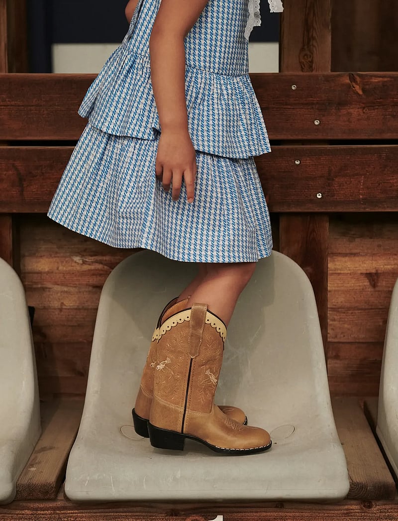 Copenhagen Colors - HOUNDSTOOTH DRESS W. BOW - mazuļu kleitas bez piedurknēm - blue houndstooth mini - 0
