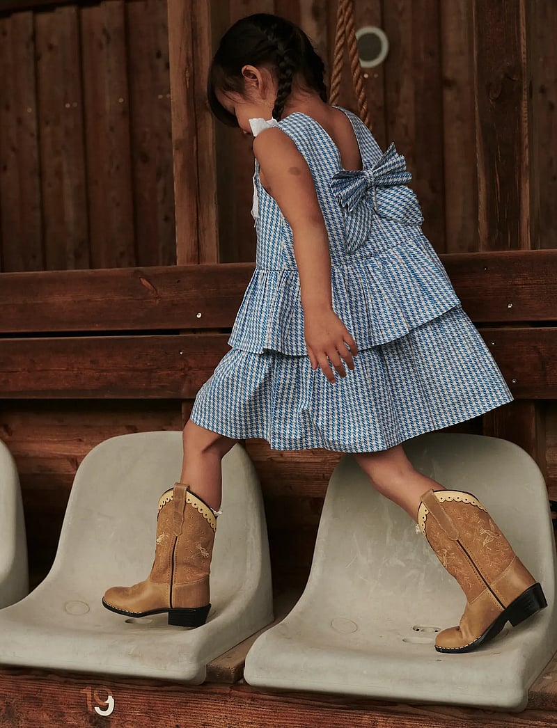Copenhagen Colors - HOUNDSTOOTH DRESS W. BOW - mazuļu kleitas bez piedurknēm - blue houndstooth mini - 3