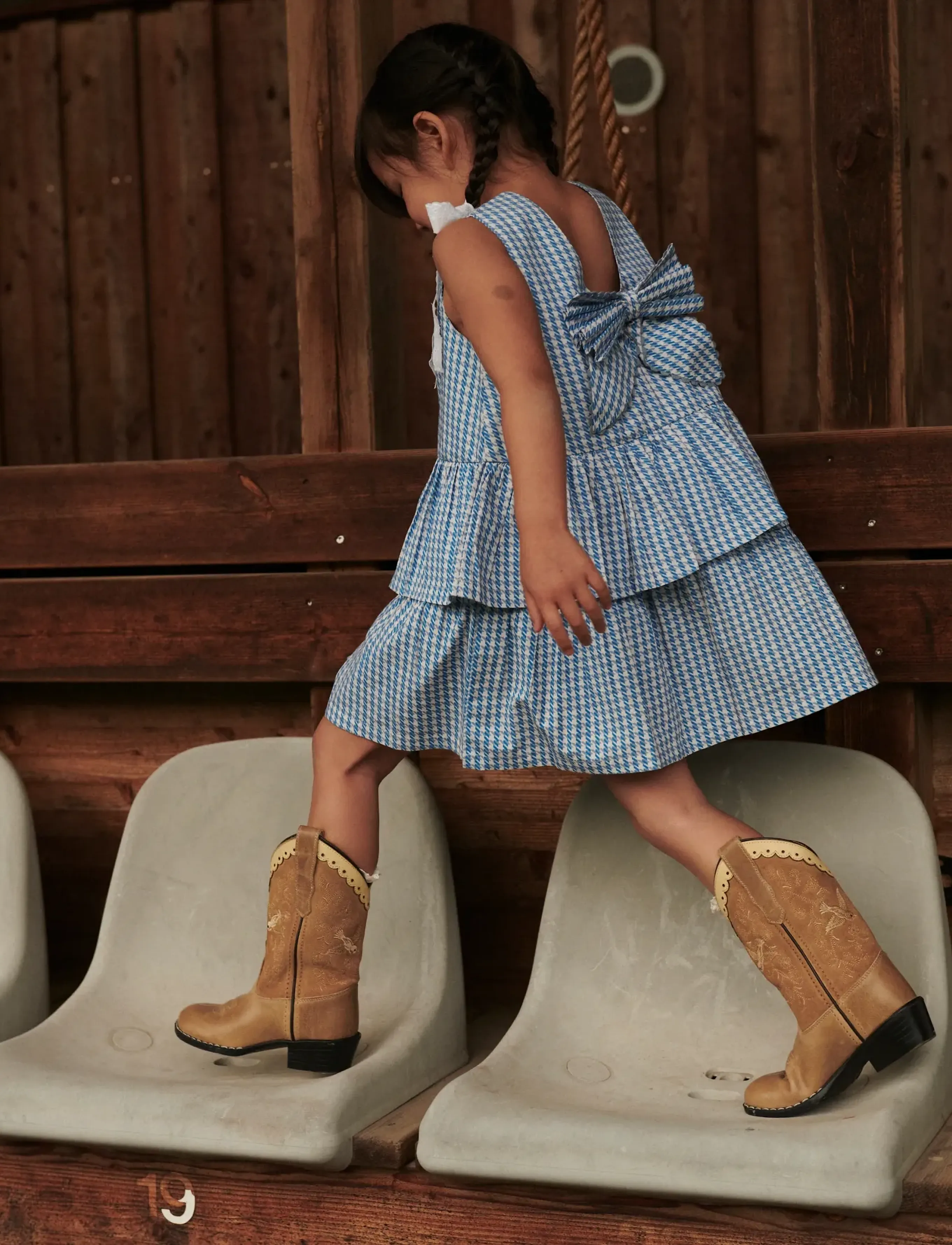 Copenhagen Colors - HOUNDSTOOTH DRESS W. BOW - Ærmeløse babykjoler - blue houndstooth mini - 3