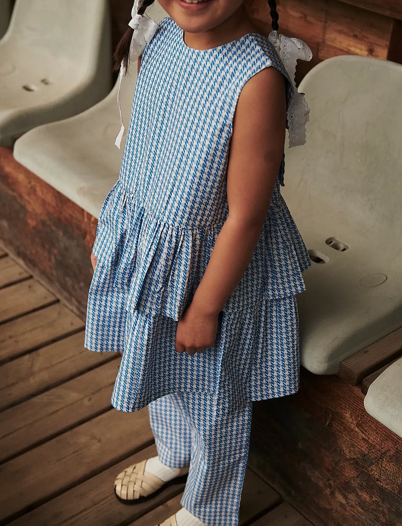 Copenhagen Colors - HOUNDSTOOTH DRESS W. BOW - mazuļu kleitas bez piedurknēm - blue houndstooth mini - 4