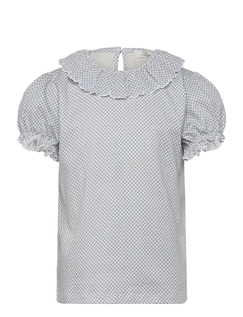 Copenhagen Colors - CREPE TEE W. FRILL COLLAR - blusen & tuniken - dusty blue comb. - 0