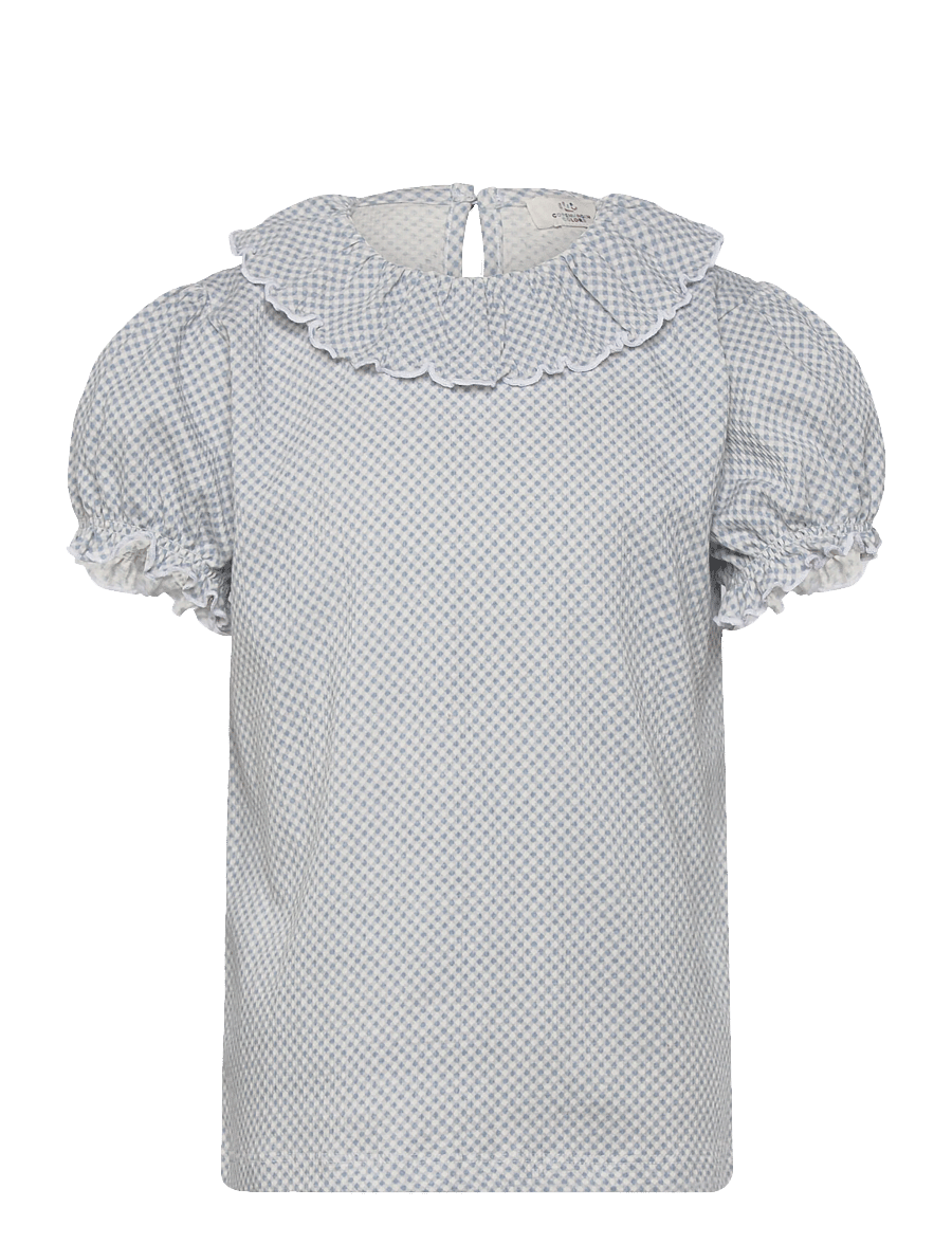 Copenhagen Colors - CREPE TEE W. FRILL COLLAR - bluser & tunikaer - dusty blue comb. - 1