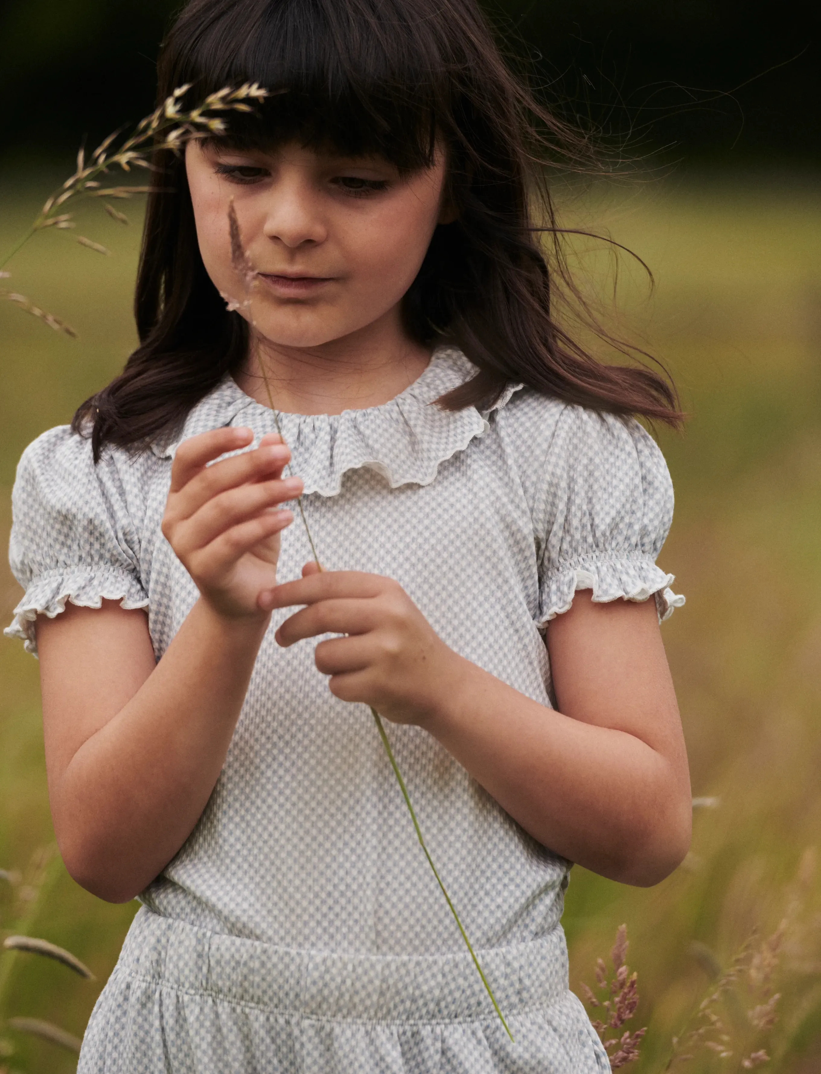 Copenhagen Colors CREPE TEE W. FRILL COLLAR - Yläosat - DUSTY BLUE COMB. / blue