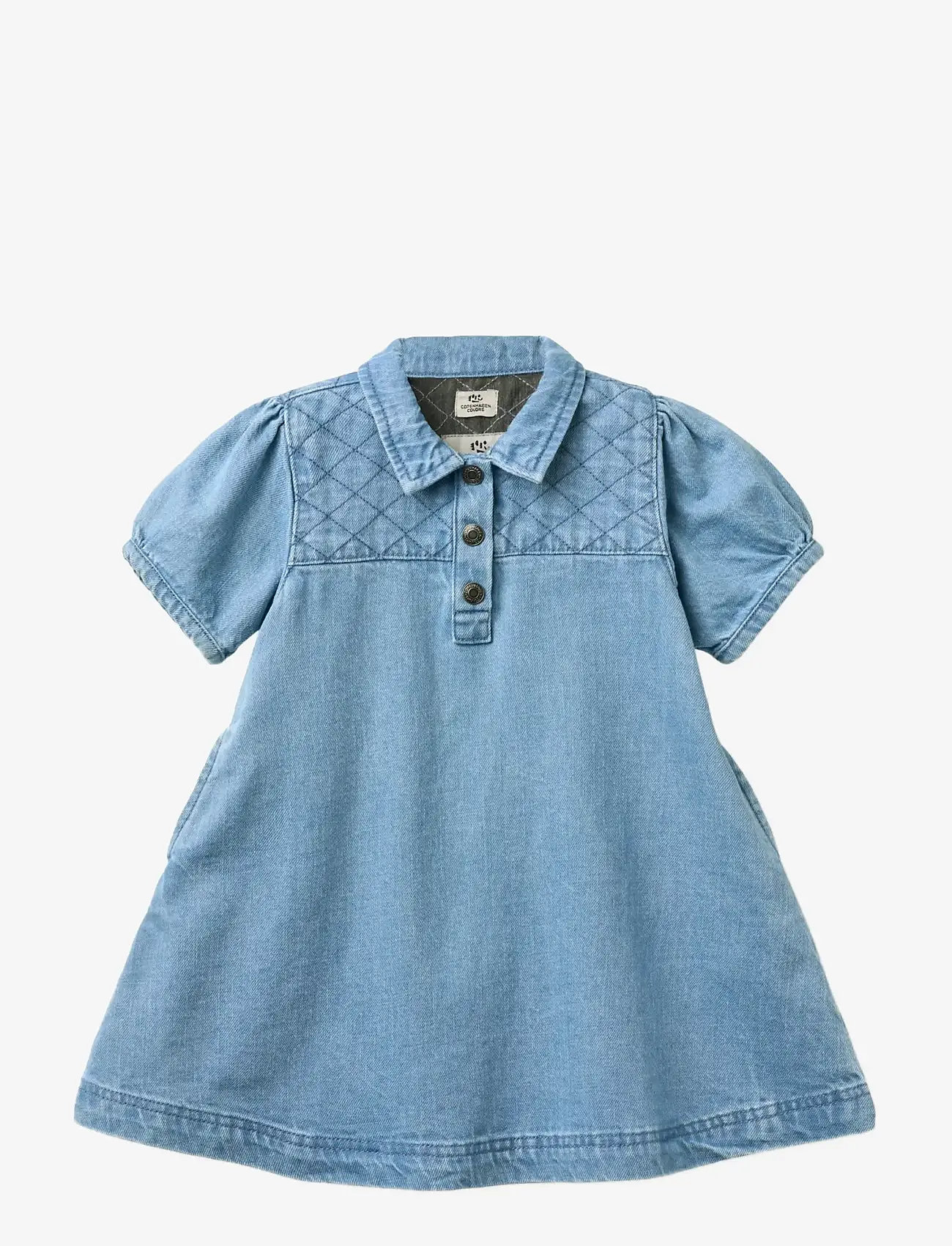 Copenhagen Colors - ORGANIC QUILTED DENIM DRESS - kurzärmelige freizeitkleider - lt. washed blue quilt - 1