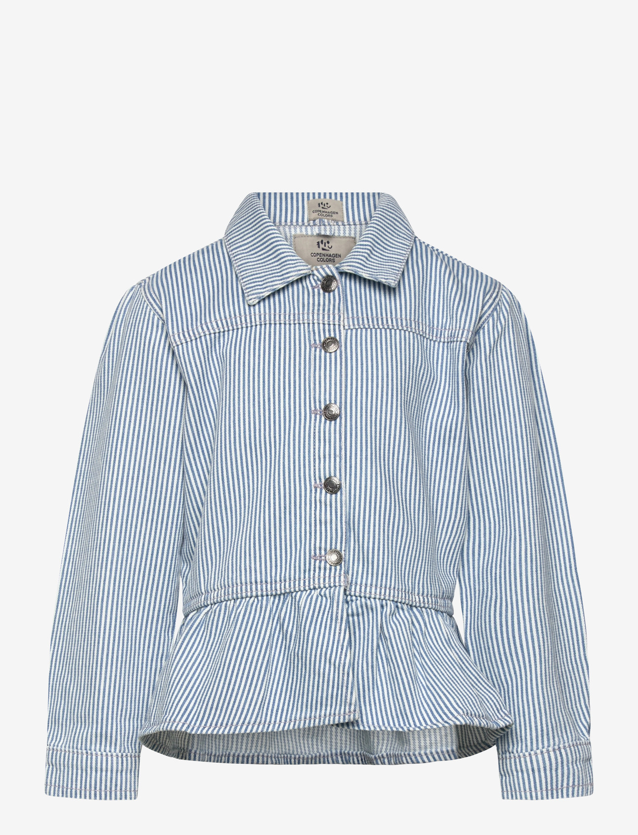 Copenhagen Colors - YARNDYED DENIM FRILL JACKET - denim jackets - denim blue stripe - 0