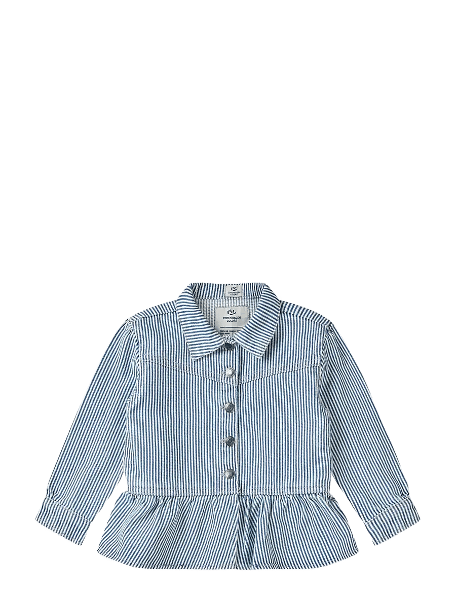 Copenhagen Colors - YARNDYED DENIM FRILL JACKET - gallajakkar - denim blue stripe - 1