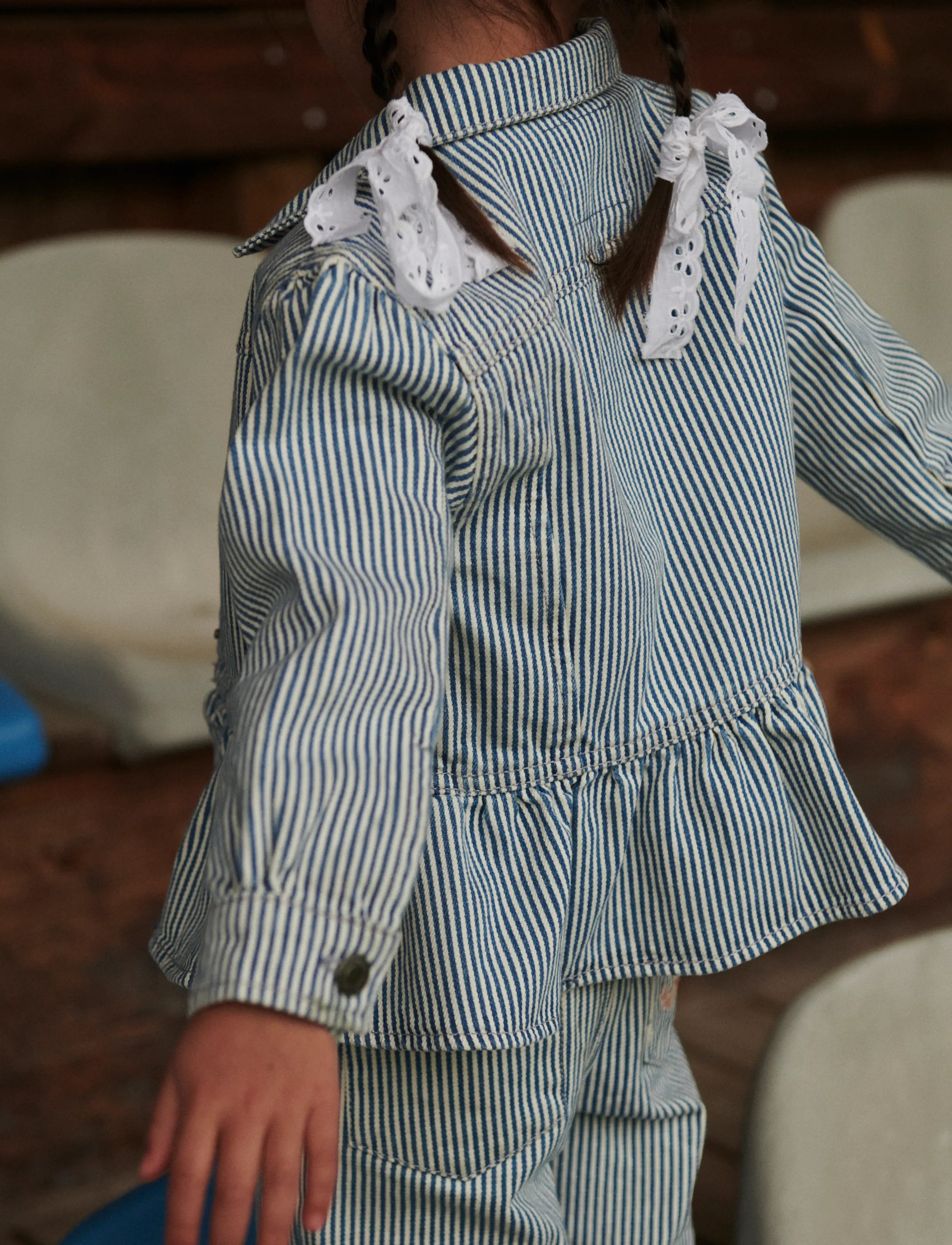 Copenhagen Colors - YARNDYED DENIM FRILL JACKET - jeansjacken - denim blue stripe - 3
