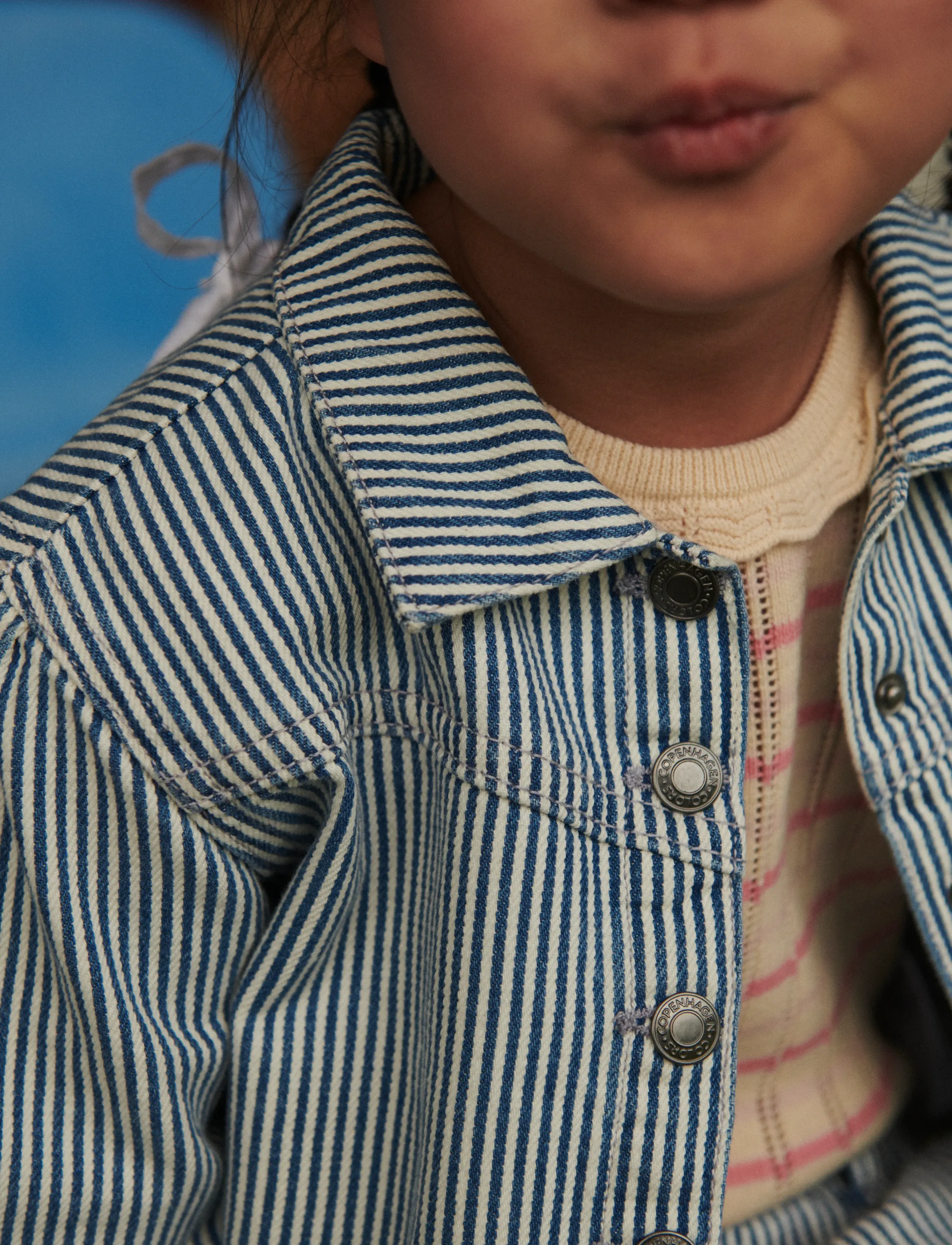 Copenhagen Colors - YARNDYED DENIM FRILL JACKET - gallajakkar - denim blue stripe - 4