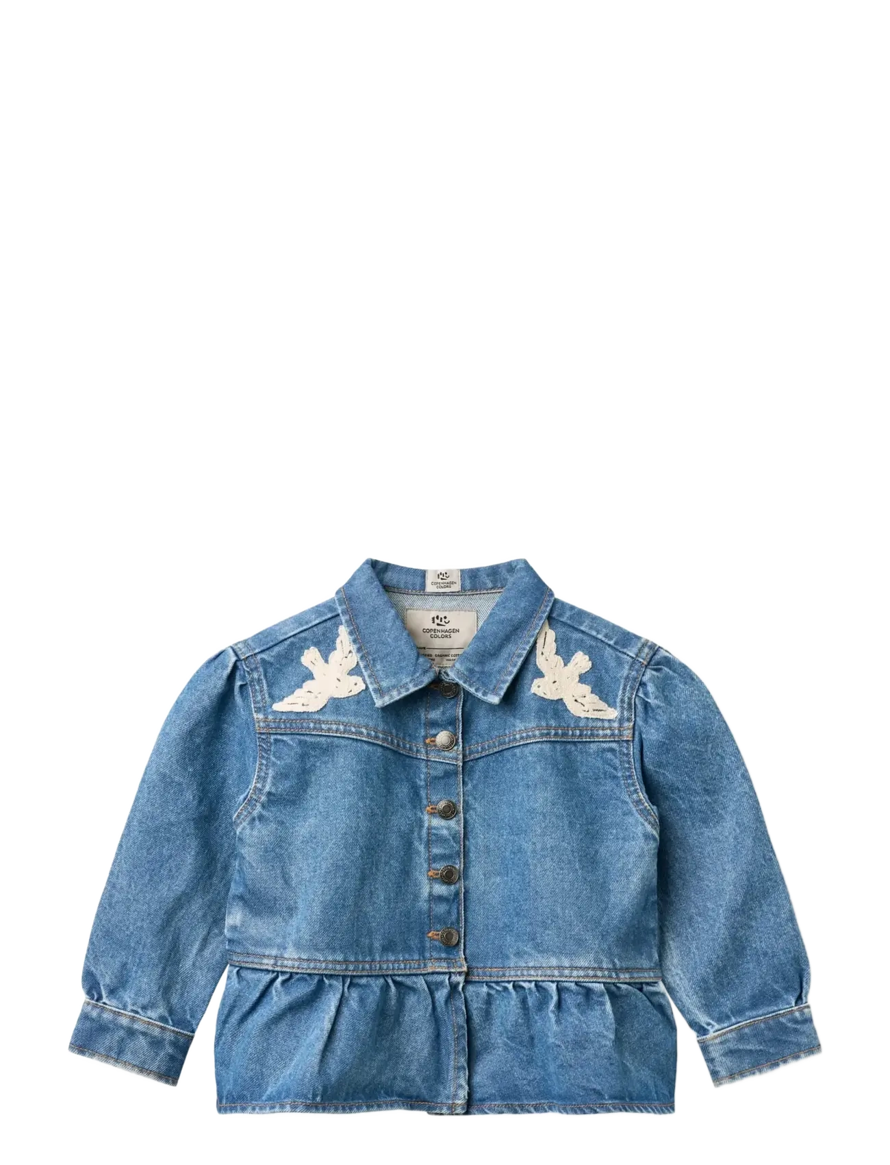 Copenhagen Colors DENIM FRILL JACKET W. CROCHET DOVES - Jeansjackor - INDIGO BLUE WASHED / blue