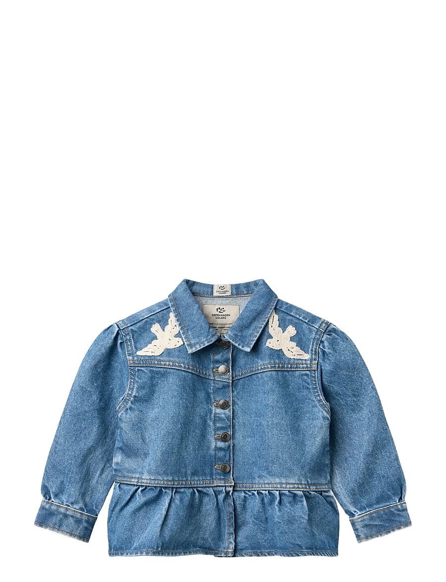 Copenhagen Colors - DENIM FRILL JACKET W. CROCHET DOVES - jeansjacken - indigo blue washed - 1