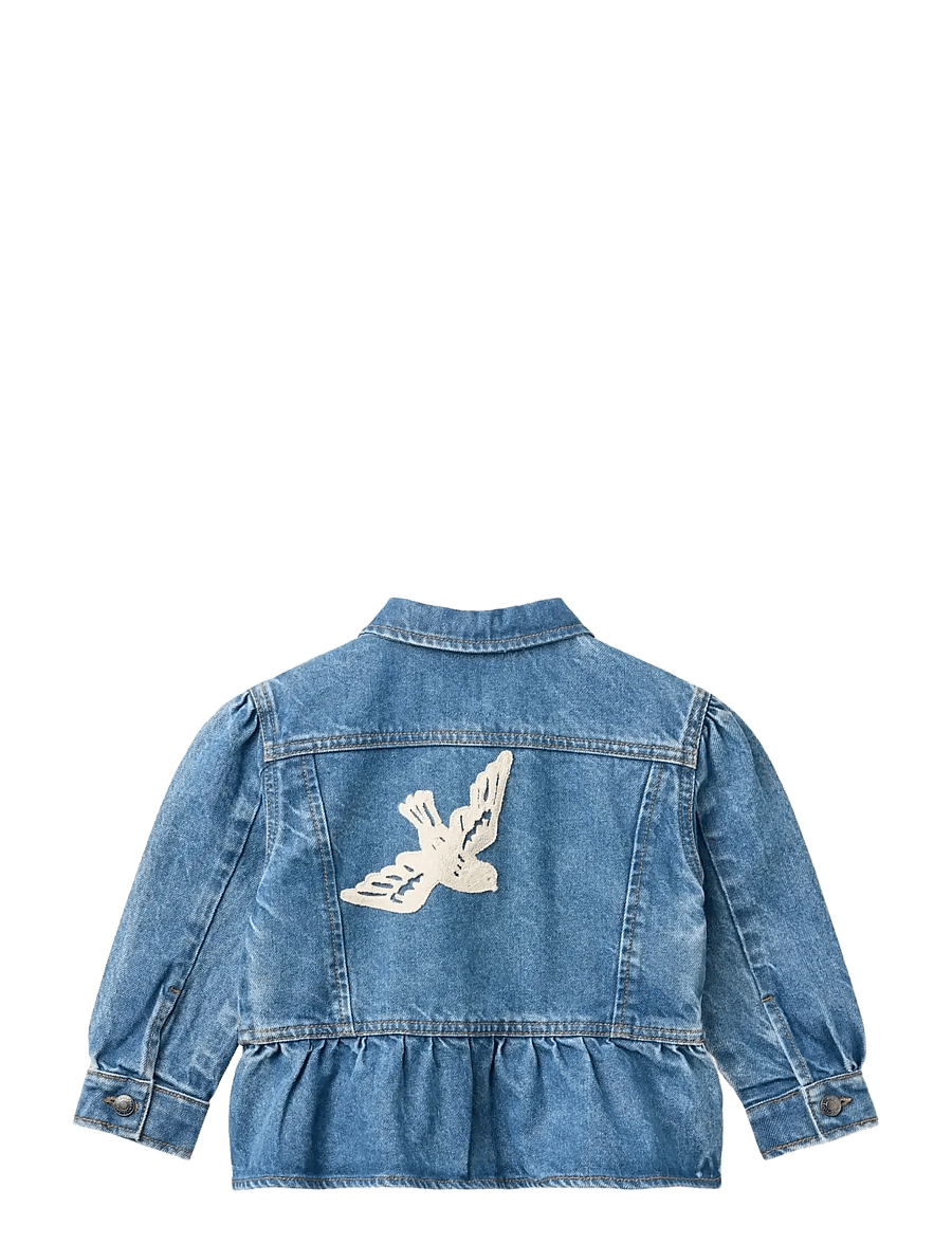 Copenhagen Colors - DENIM FRILL JACKET W. CROCHET DOVES - jeansjacken - indigo blue washed - 2