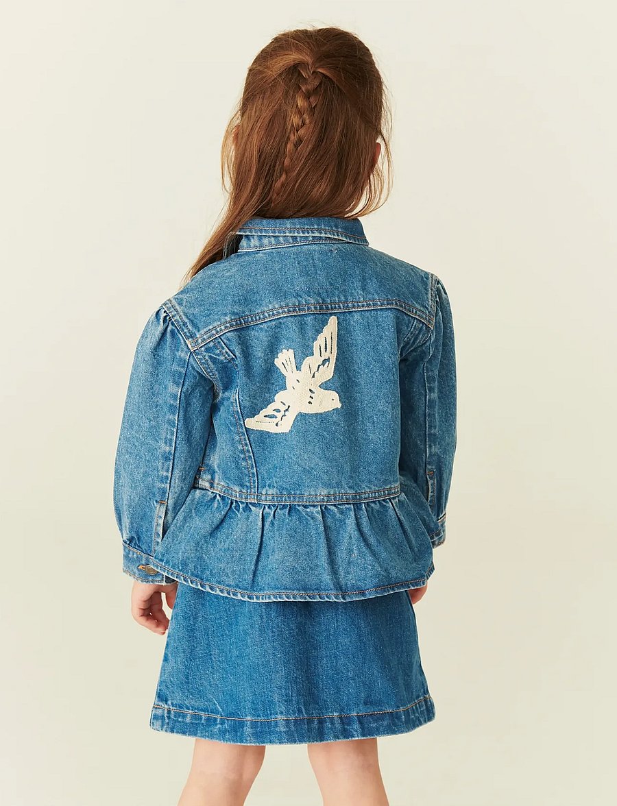 Copenhagen Colors - DENIM FRILL JACKET W. CROCHET DOVES - jeansjacken - indigo blue washed - 0