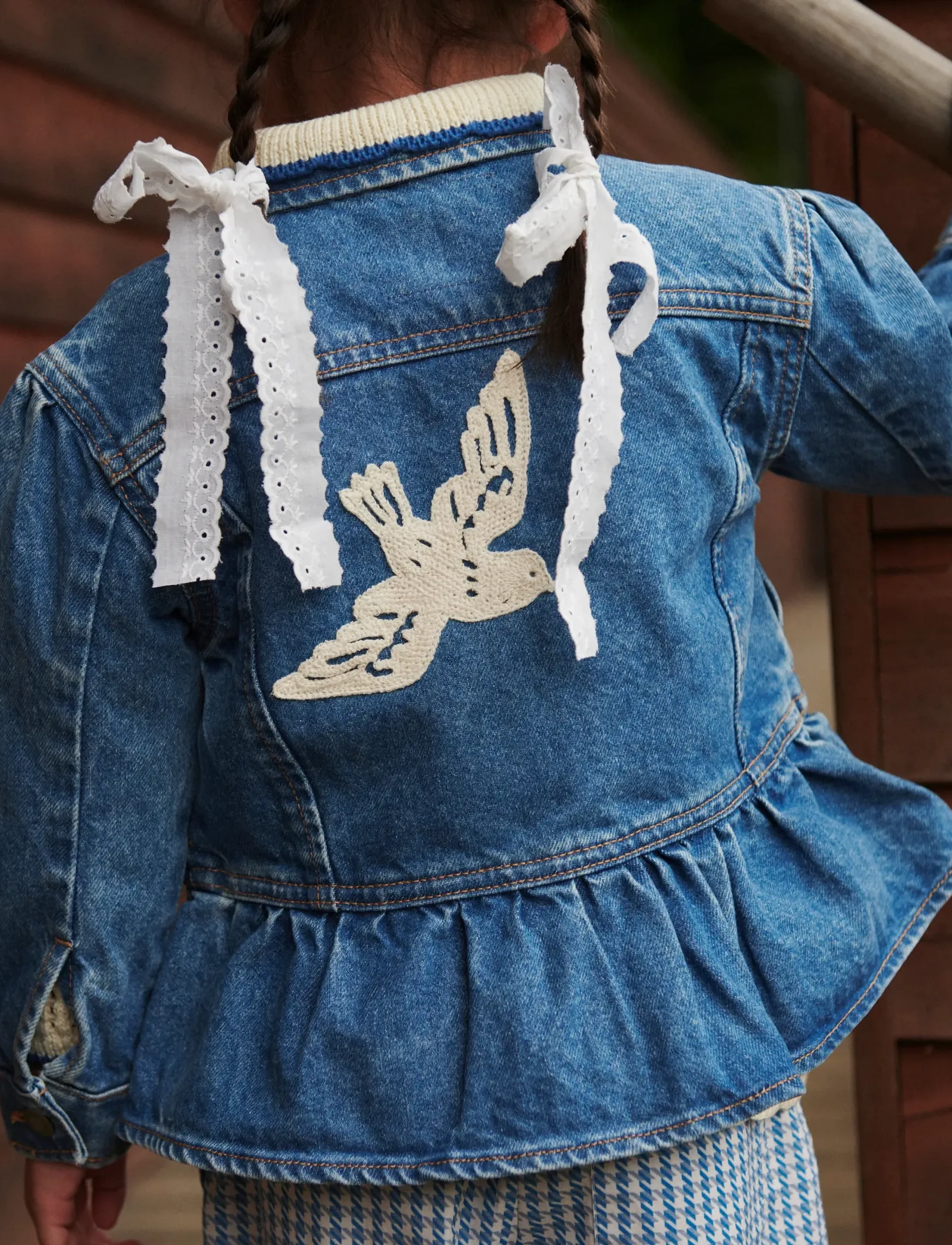 Copenhagen Colors - DENIM FRILL JACKET W. CROCHET DOVES - jeansjacken - indigo blue washed - 3