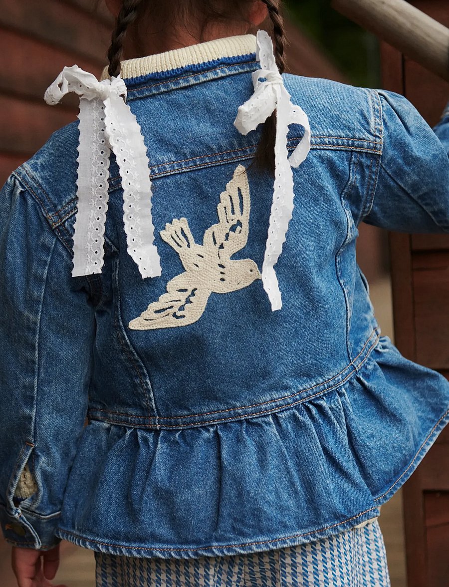 Copenhagen Colors - DENIM FRILL JACKET W. CROCHET DOVES - jeansjacken - indigo blue washed - 3
