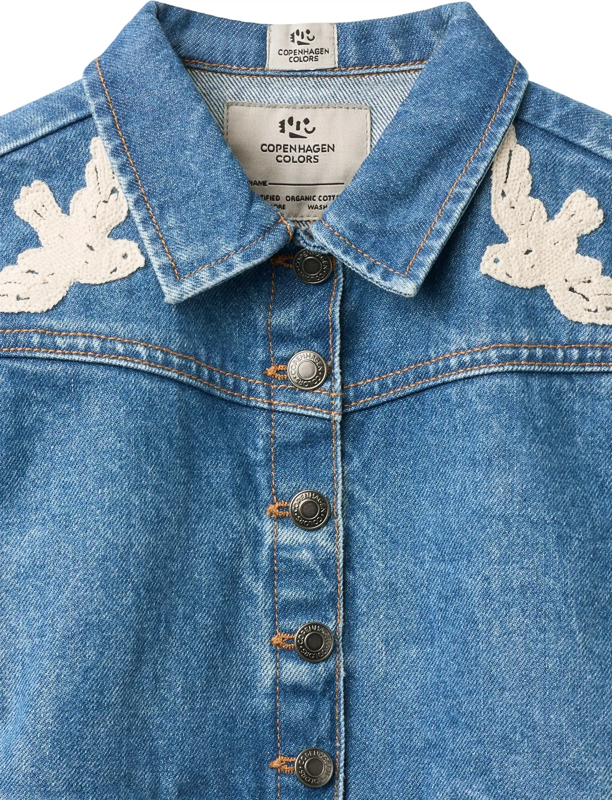 Copenhagen Colors - DENIM FRILL JACKET W. CROCHET DOVES - jeansjacken - indigo blue washed - 5