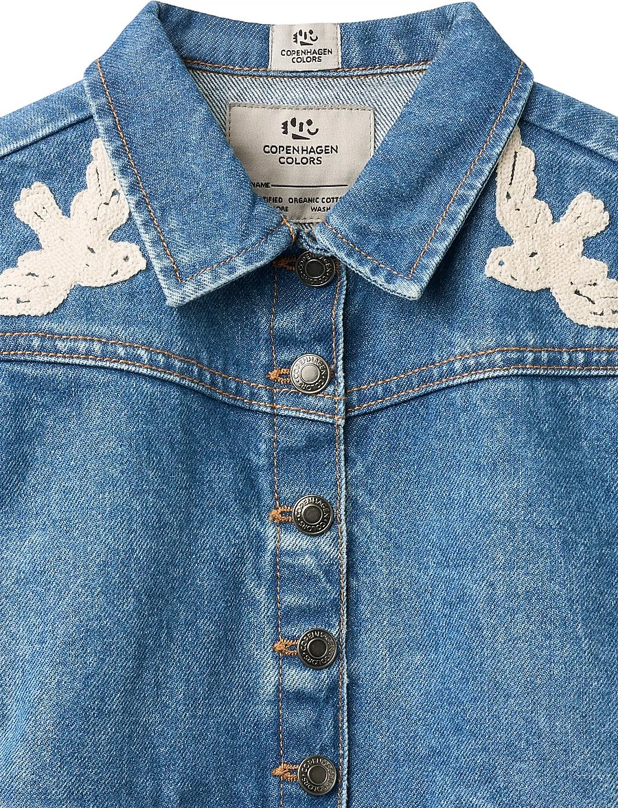 Copenhagen Colors - DENIM FRILL JACKET W. CROCHET DOVES - jeansjacken - indigo blue washed - 5