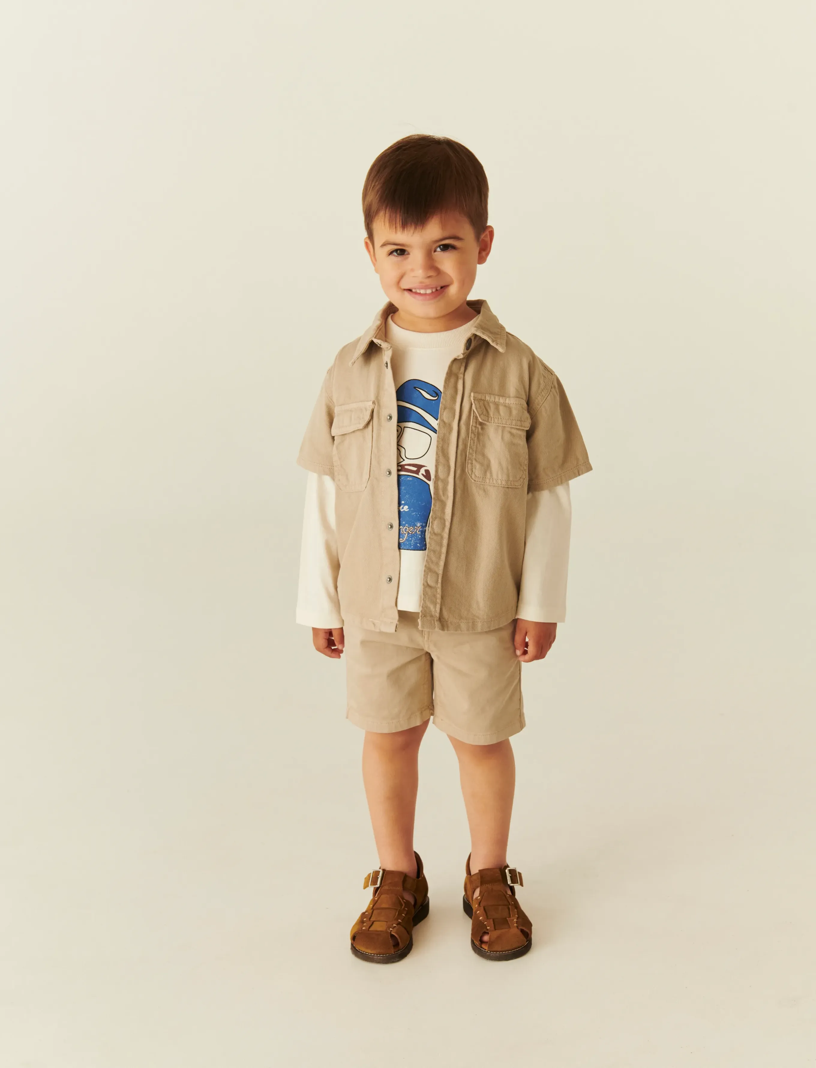 Copenhagen Colors Twill Shorts W. Cuff, 128, Unterteile, Beige - Shorts, Kinder