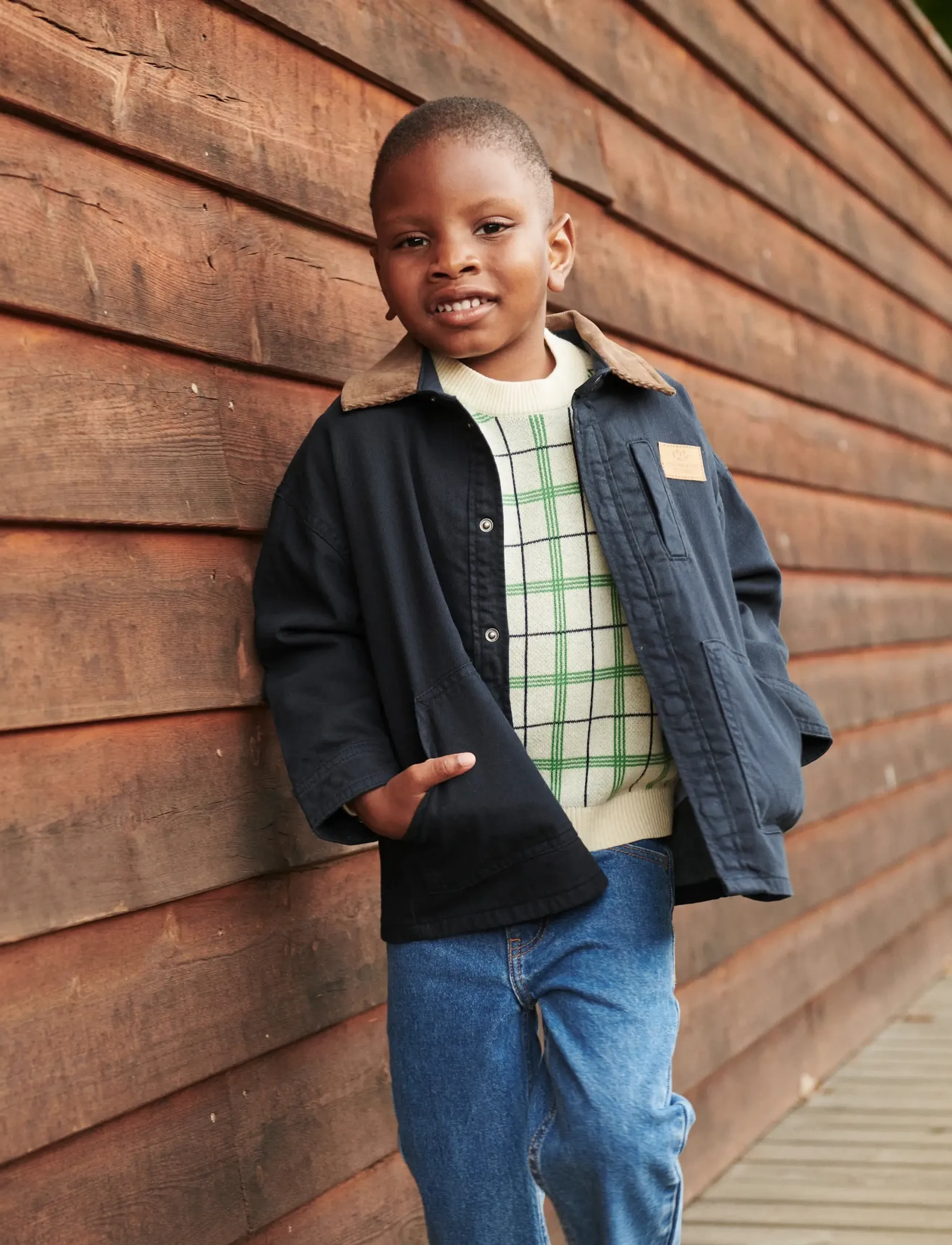 Copenhagen Colors Twill Jacket W. Corduroy Collar, 146, Jackets & Coats, Marineblau - Light Jackets, Kinder
